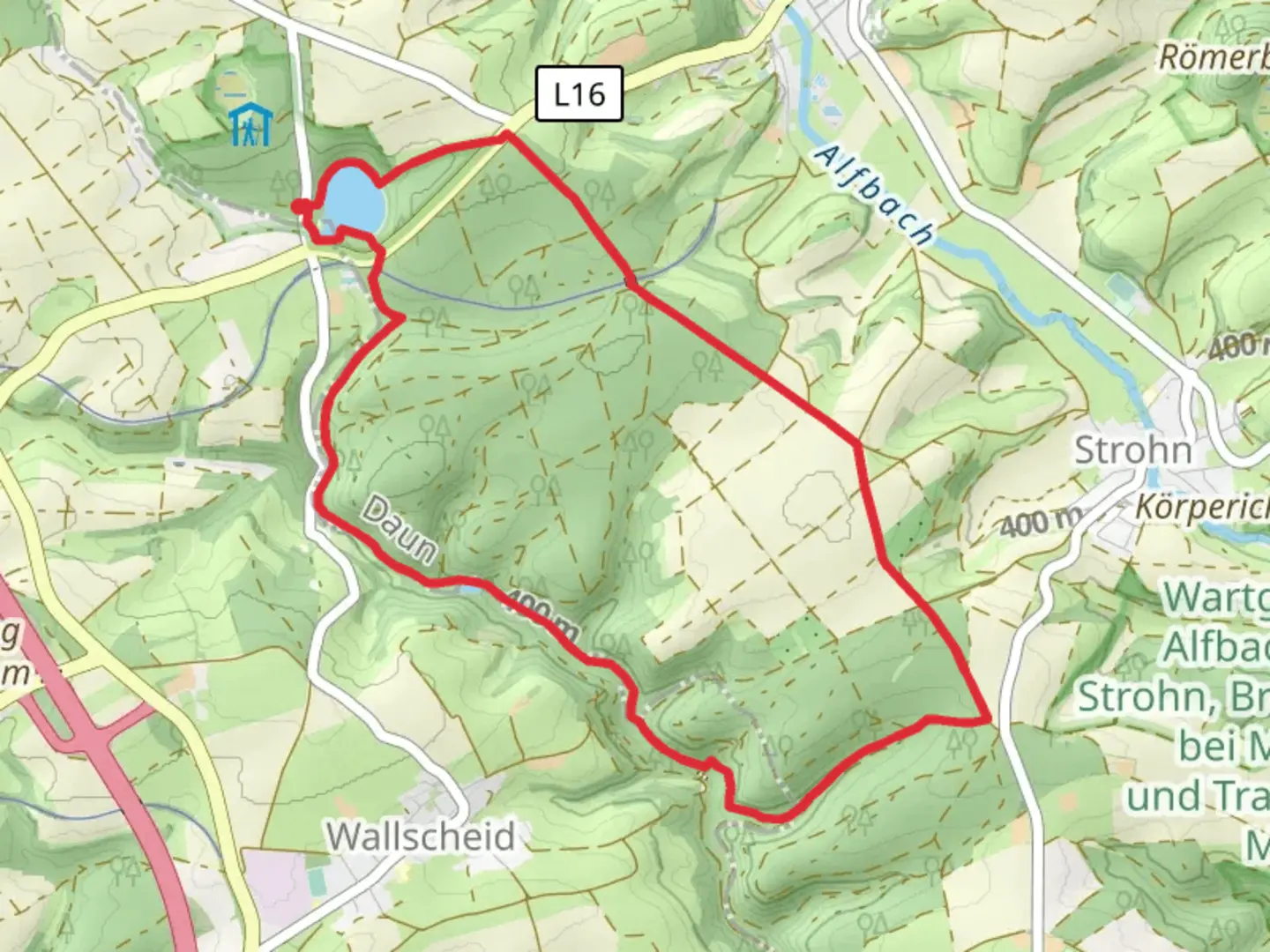 An image depicting the trail Holzmaar, Dickebusch and Friedbusch Loop and its surrounding area.