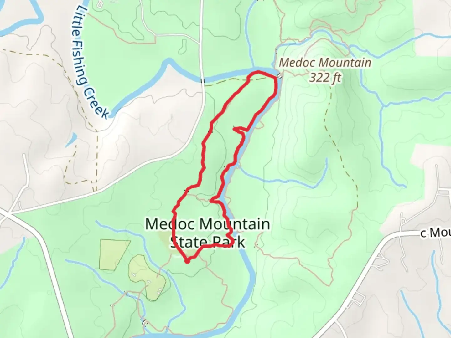 An image depicting the trail Medoc State Park Loop via Fishing Creek and its surrounding area.