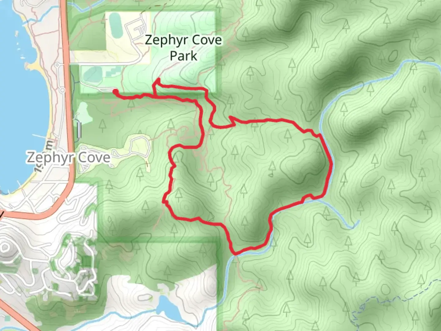 An image depicting the trail Zephyr Cove Park South Loop and its surrounding area.