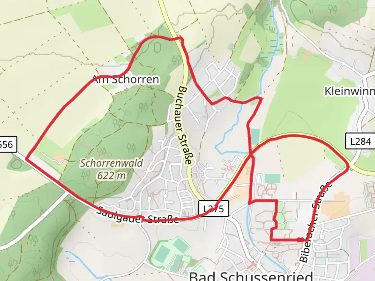 An image depicting the trail Bad Schussenried and Reichenbacher Weg and its surrounding area.