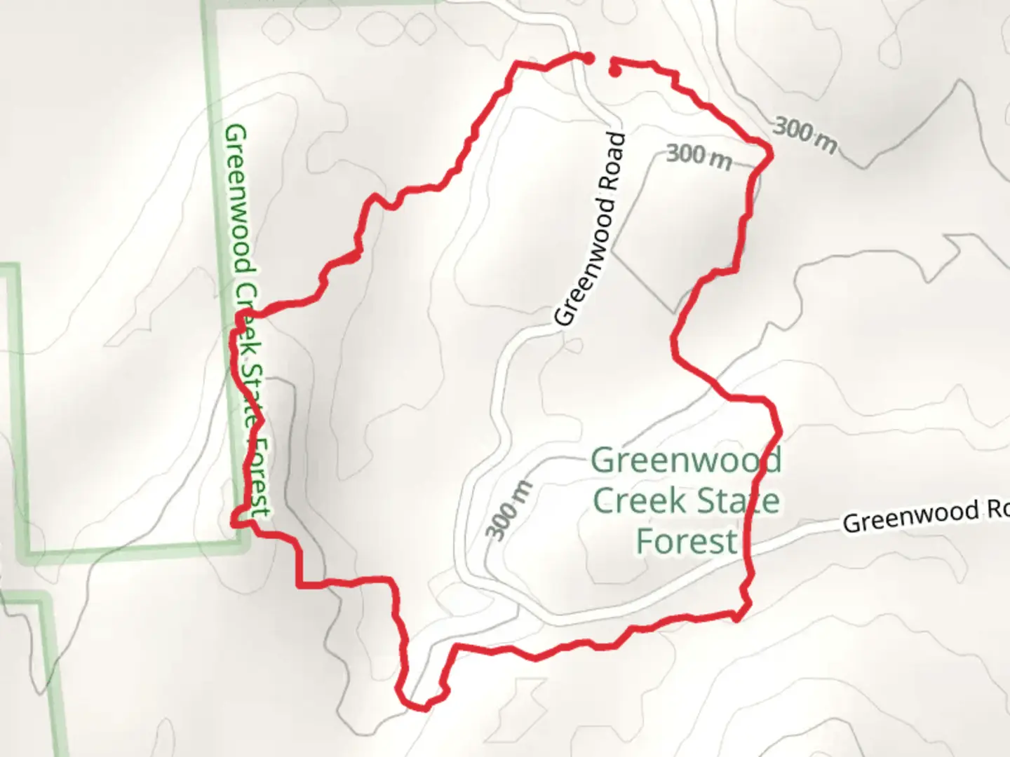 An image depicting the trail Greenwood Falls and Creek Loop and its surrounding area.