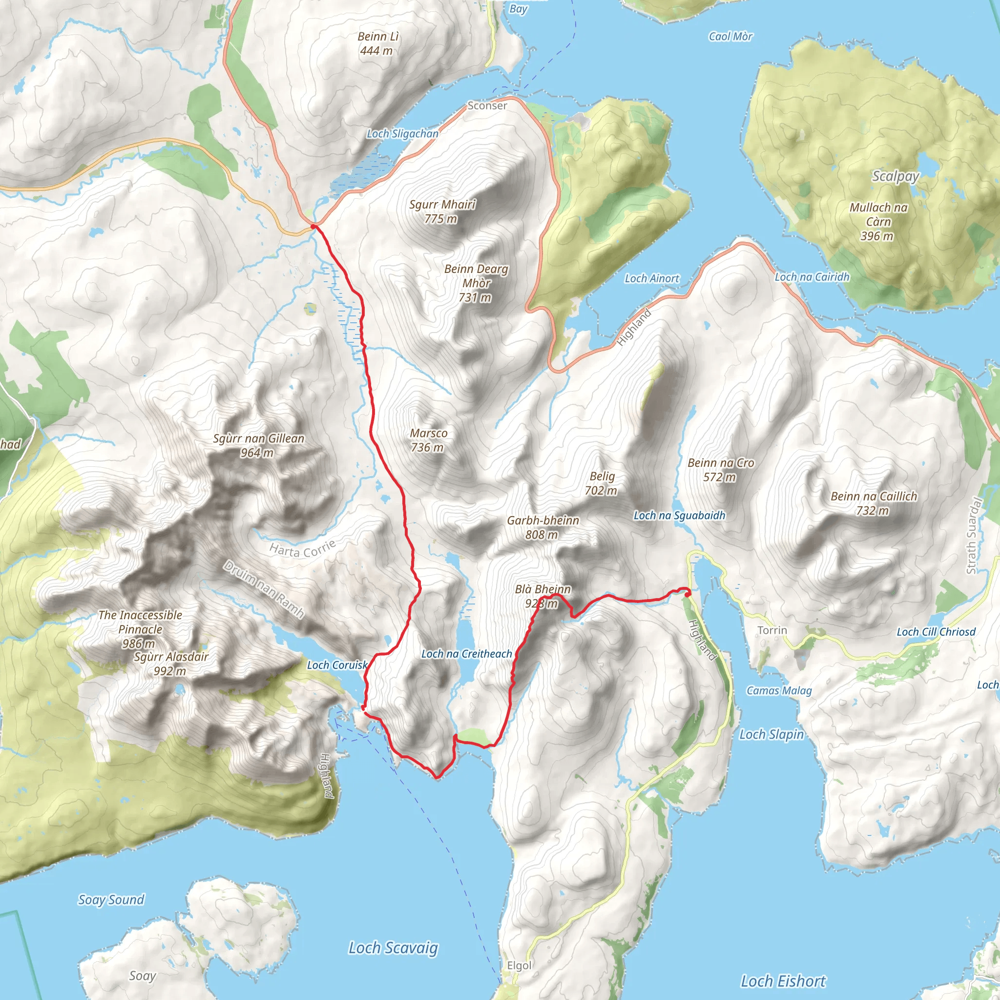 Loch Slapin to Sligachan via Bla Bheinn mobile static map