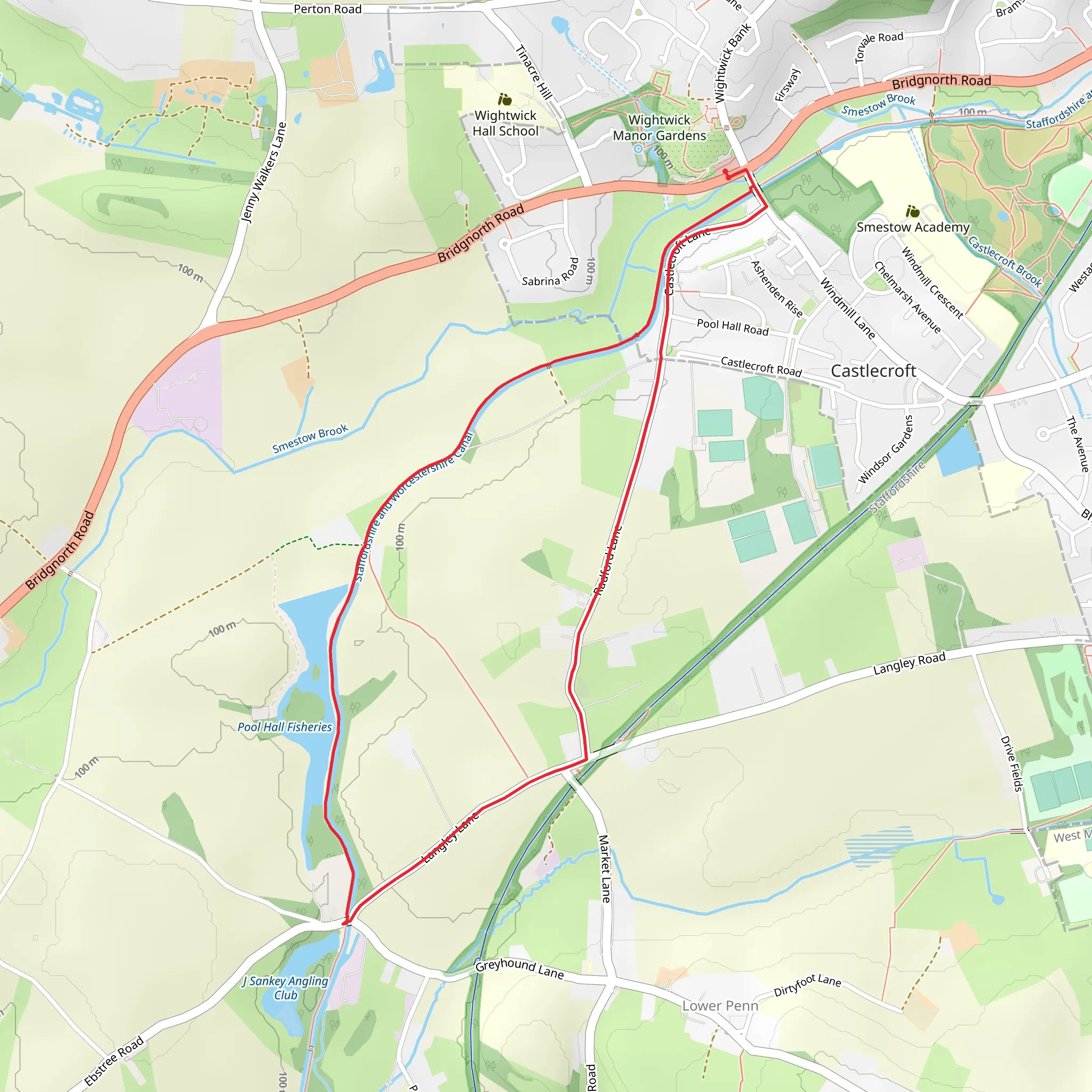 Staffordshire and Worcestershire Canal Loop Walk mobile static map