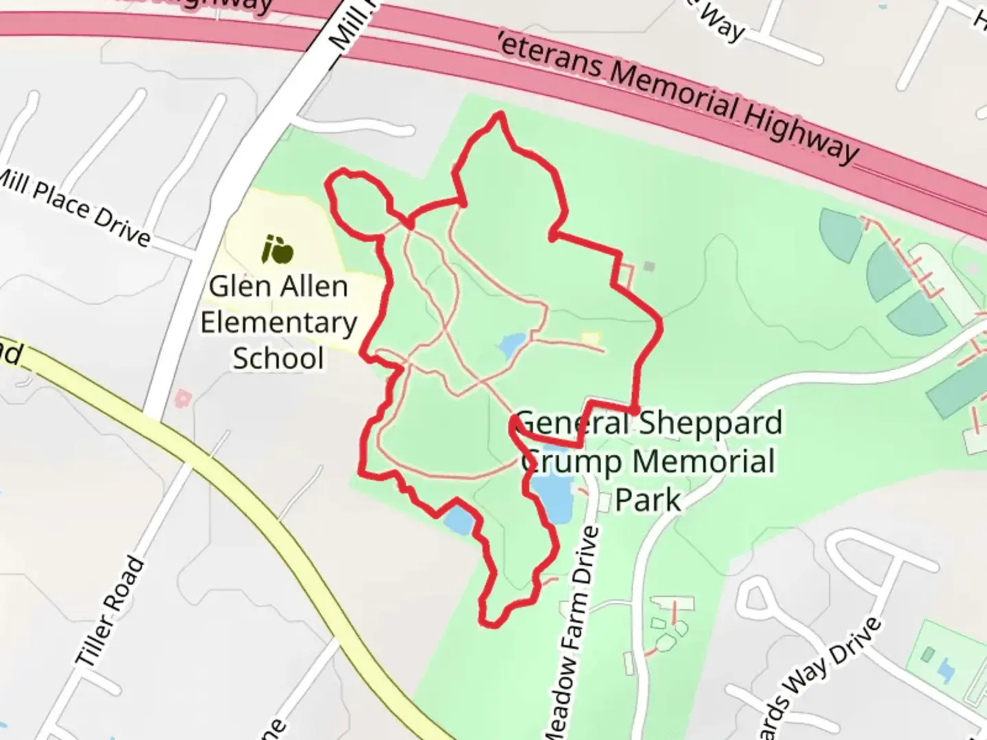 An image depicting the trail Meadow Farm Nature Walk Loop and its surrounding area.