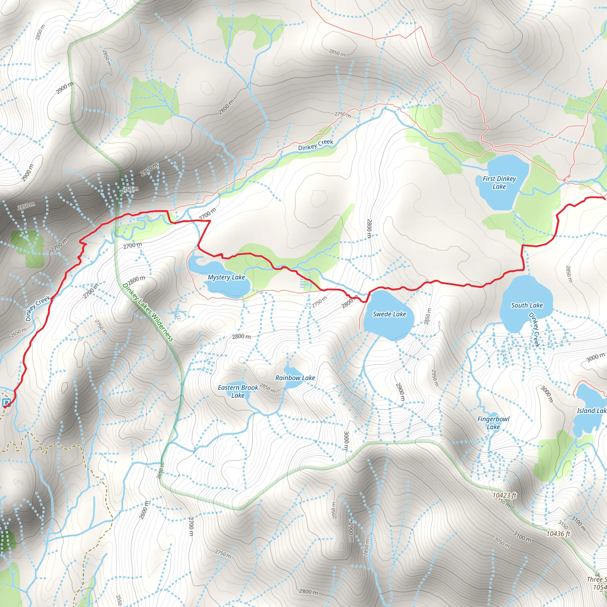 South Lake, Swede Lake and Mystery Lake via Dinkey Lakes Trail mobile static map