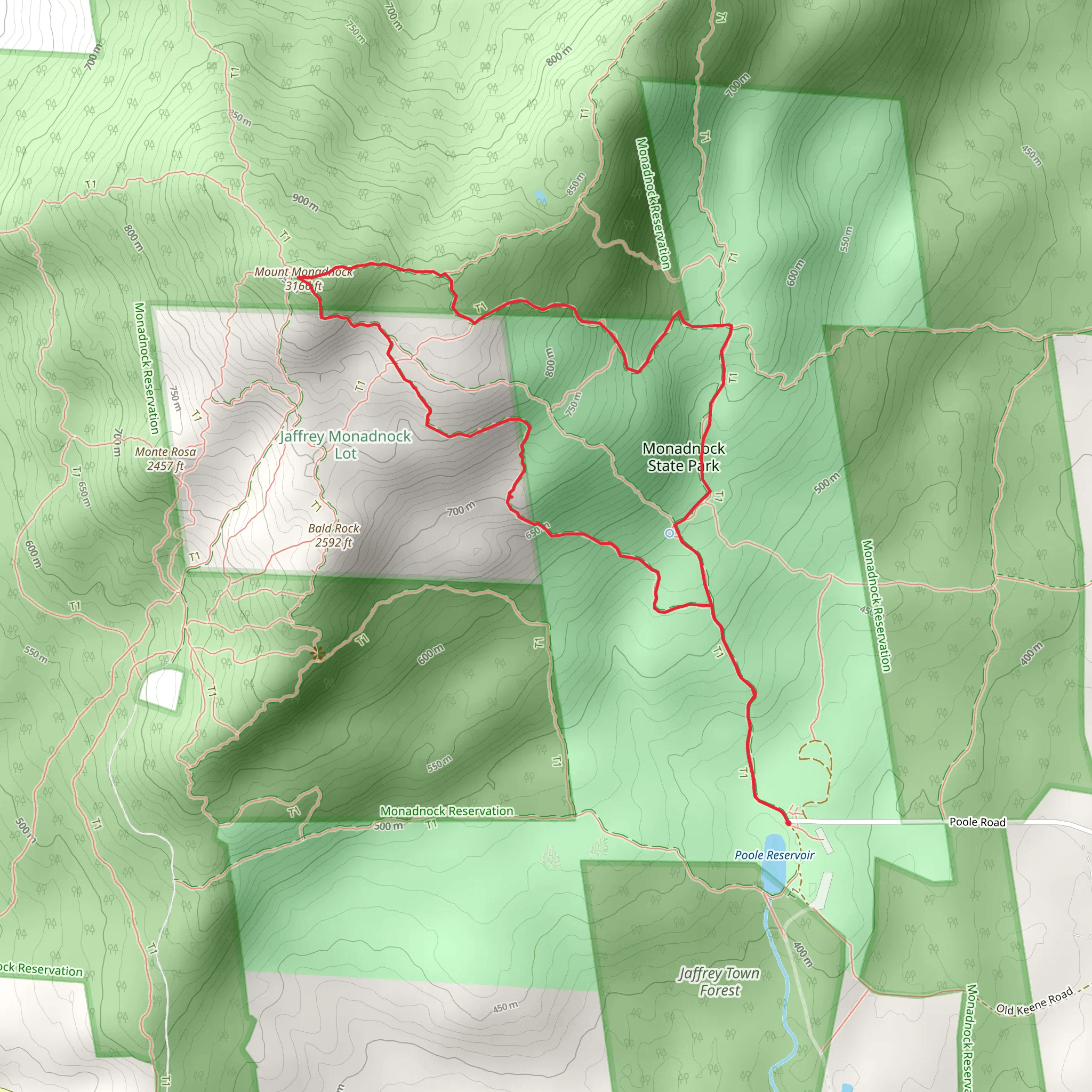 Mount Monadnock Loop - Poole Reservoir mobile static map