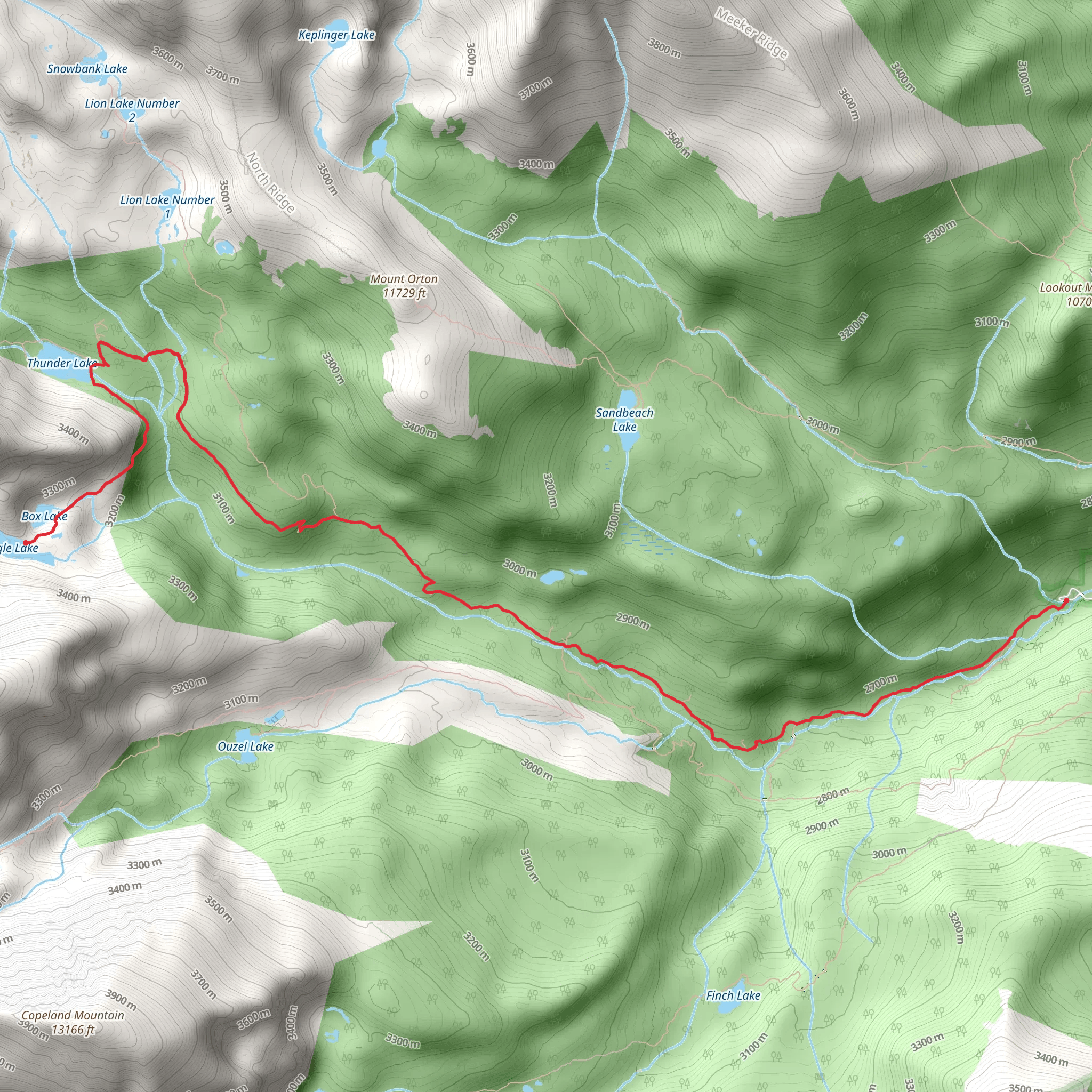Eagle Lake and Thunder Lake via Wild Basin Trail mobile static map