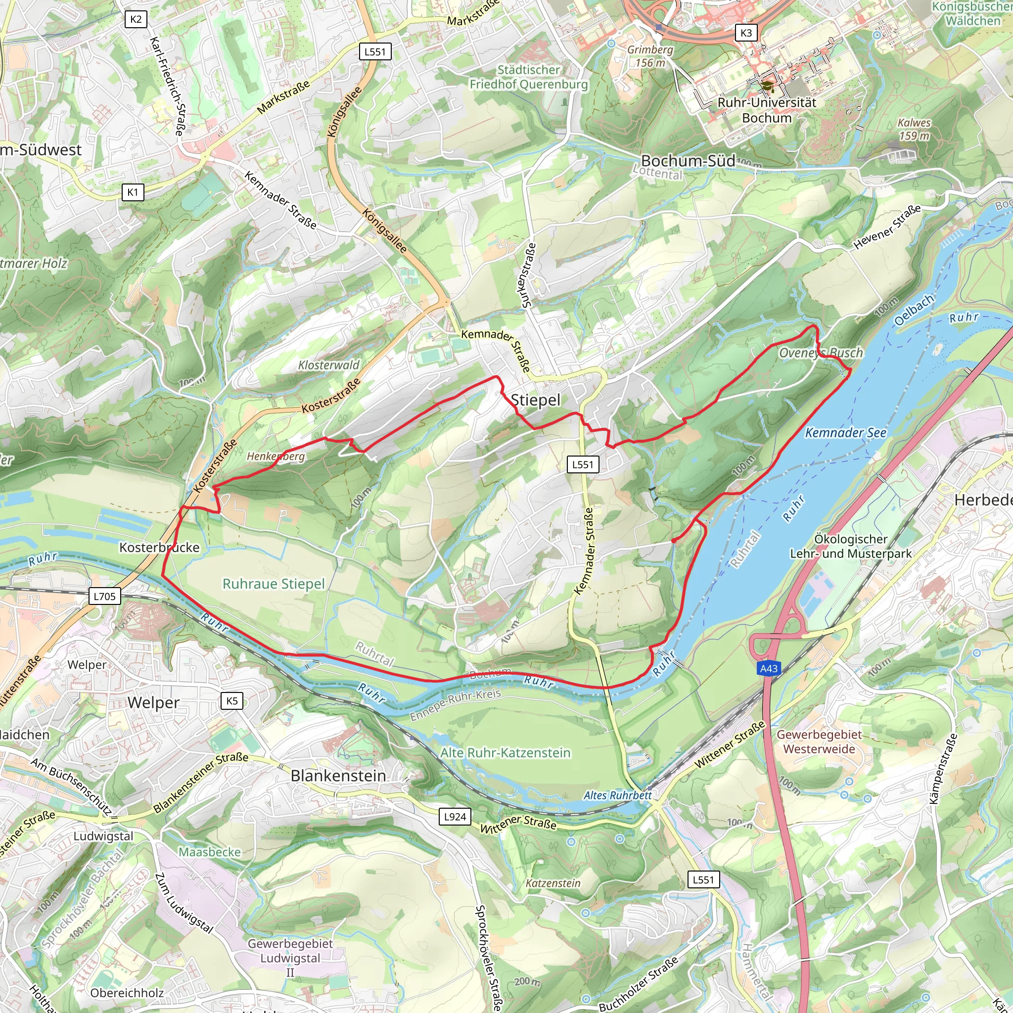 Zeche Gibraltar, Oveneys Busch and Brockhausen Loop via O Rund um Stiepel mobile static map