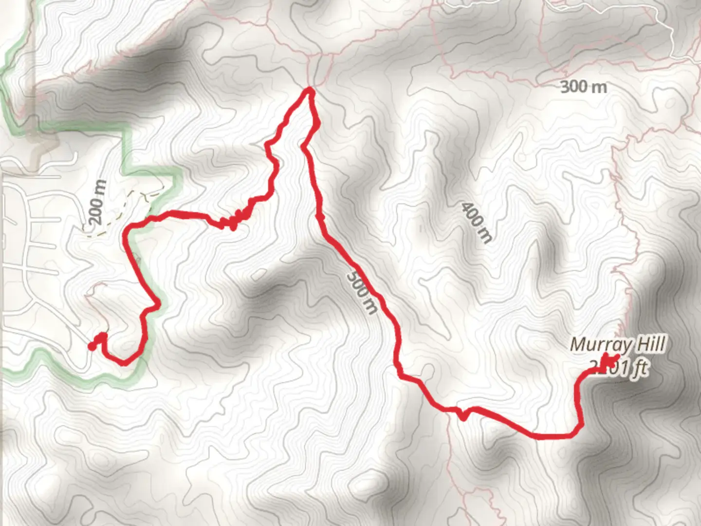 An image depicting the trail Murray Hill via Thielman Trial and its surrounding area.