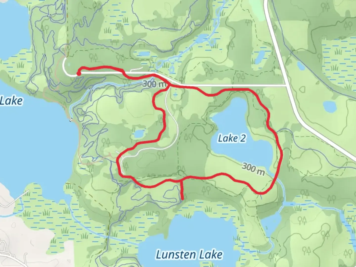 An image depicting the trail Lake 2 Loop from Grimm Road and its surrounding area.