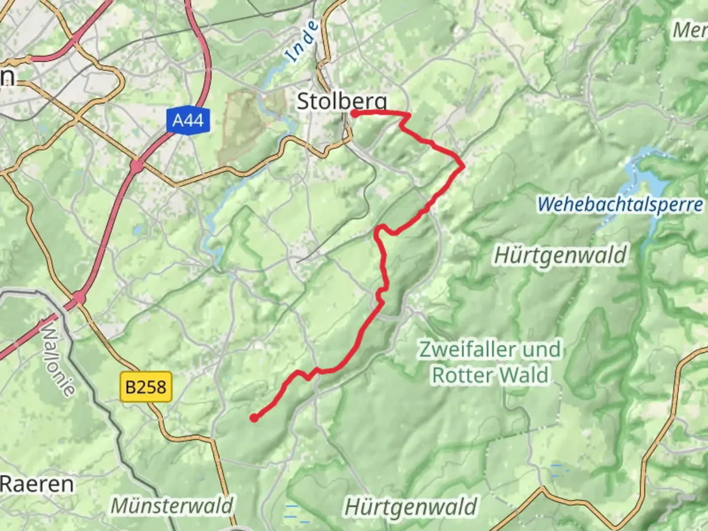 An image depicting the trail Munsterwald to Stolberg Walk and its surrounding area.