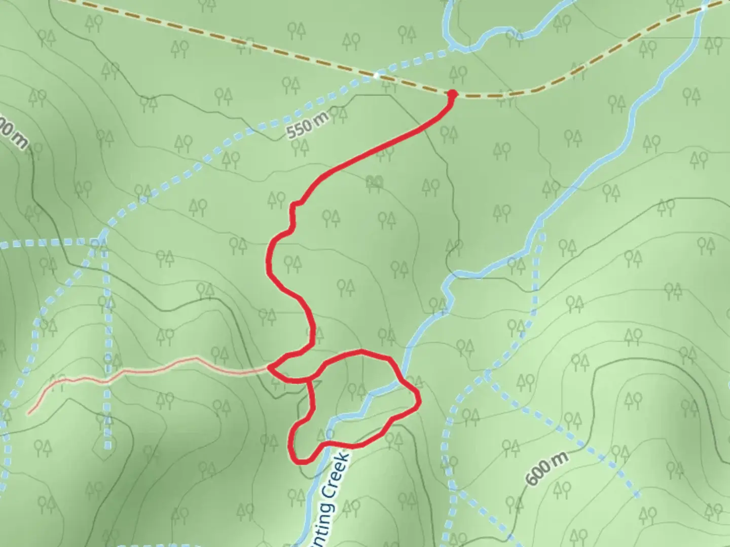 An image depicting the trail Planting Creek Ridge Trail and its surrounding area.