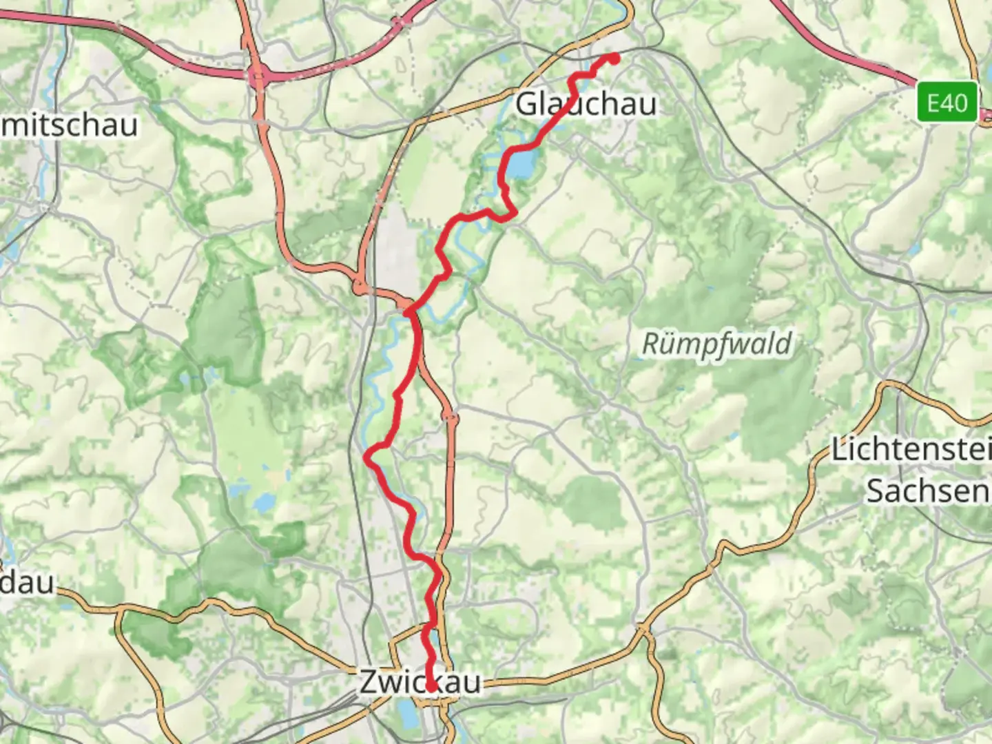 An image depicting the trail Zwickau to Glauchau Walk and its surrounding area.