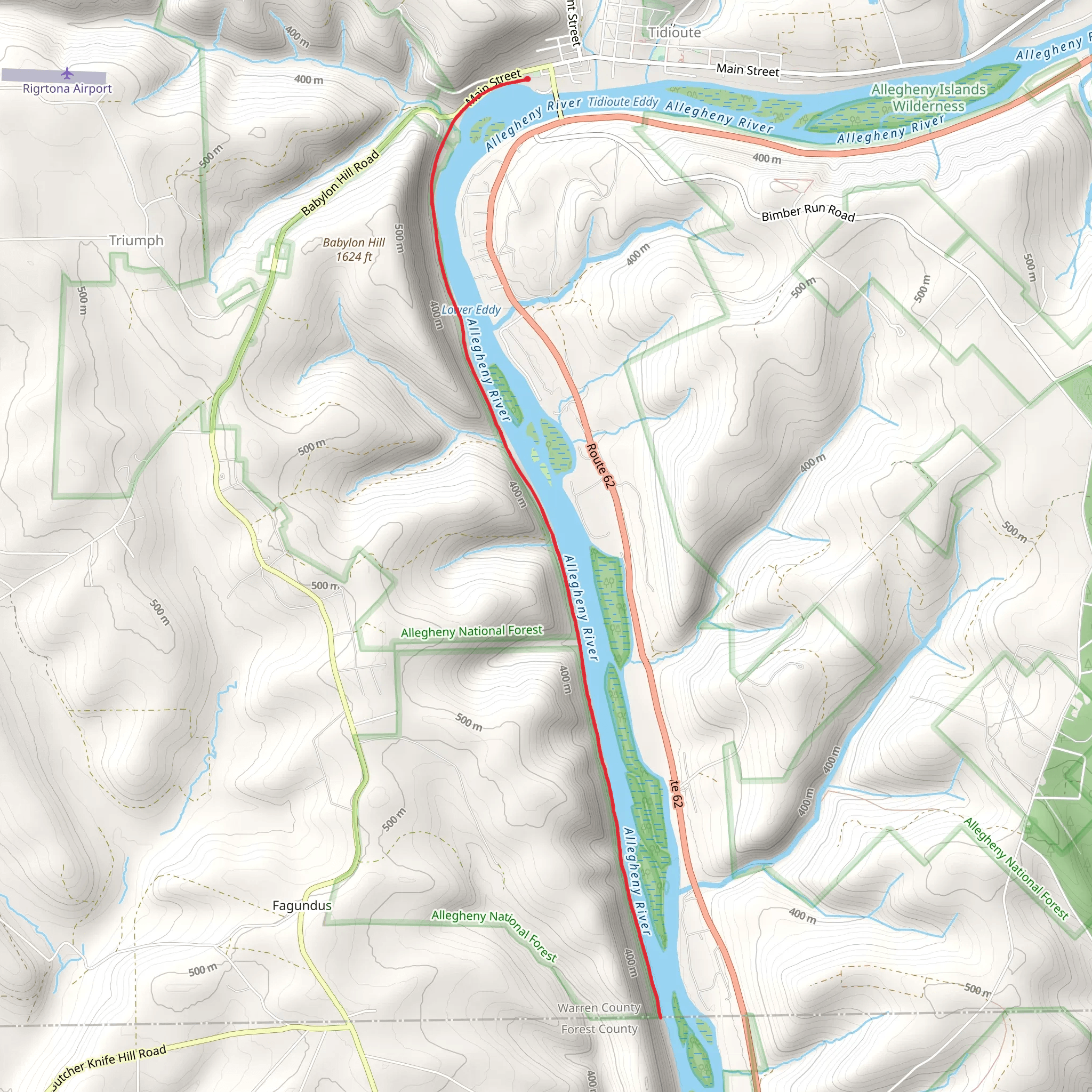 Tidioute Riverside Trail mobile static map