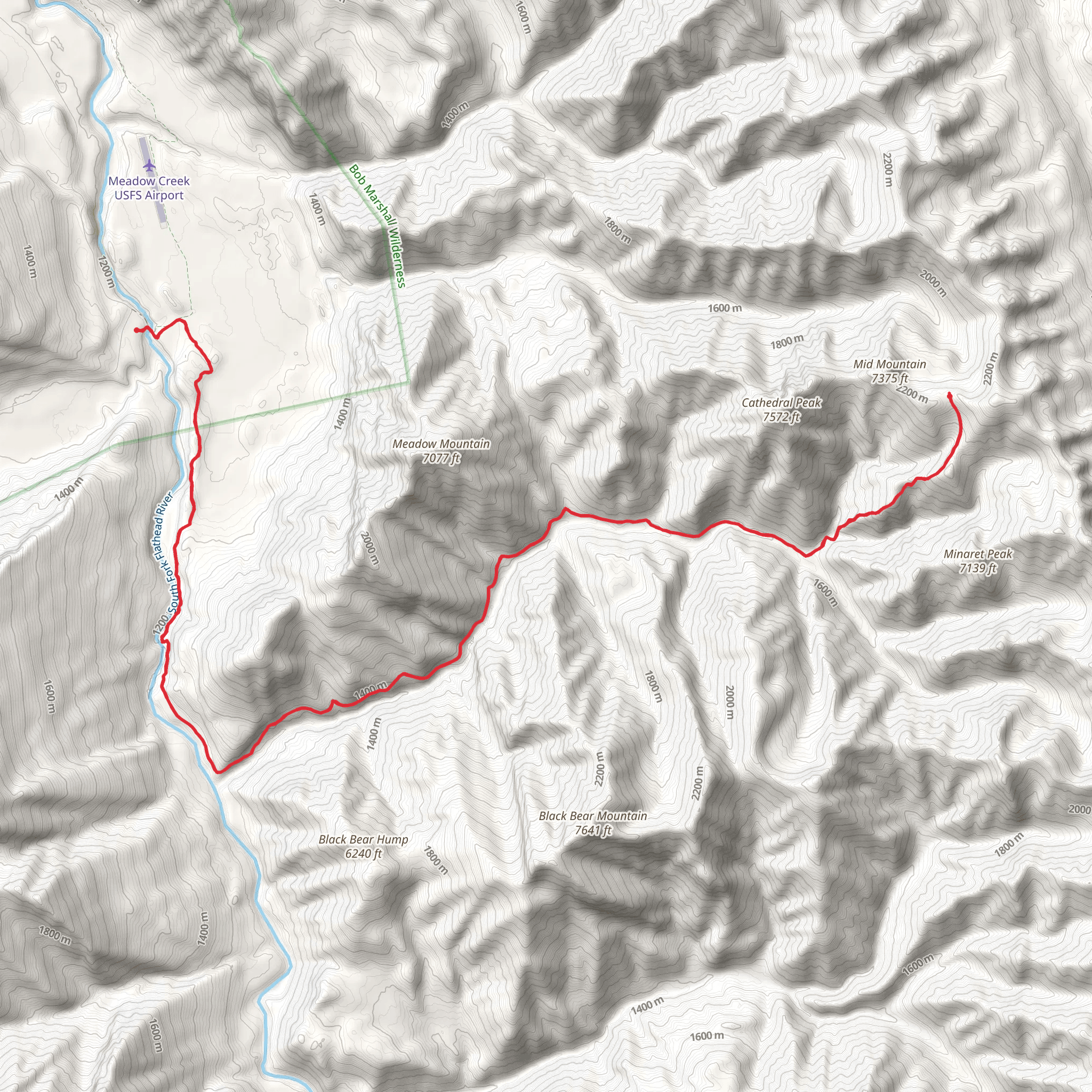 Mid Creek via South Fork Flathead River Trail mobile static map