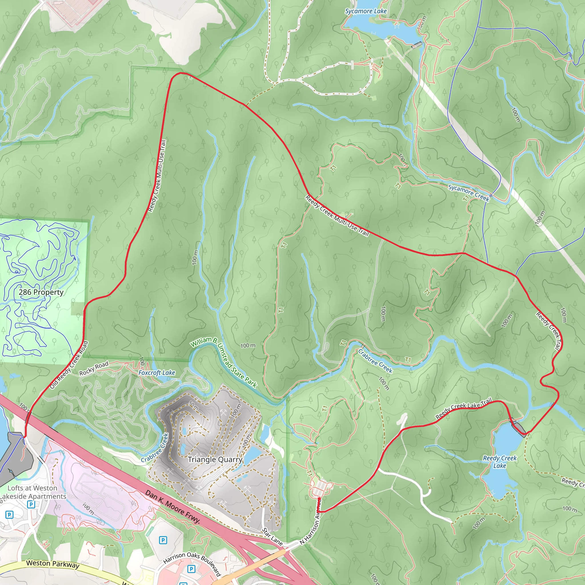 Reedy Creek Multi-Use Trail to Lake Crabtree mobile static map