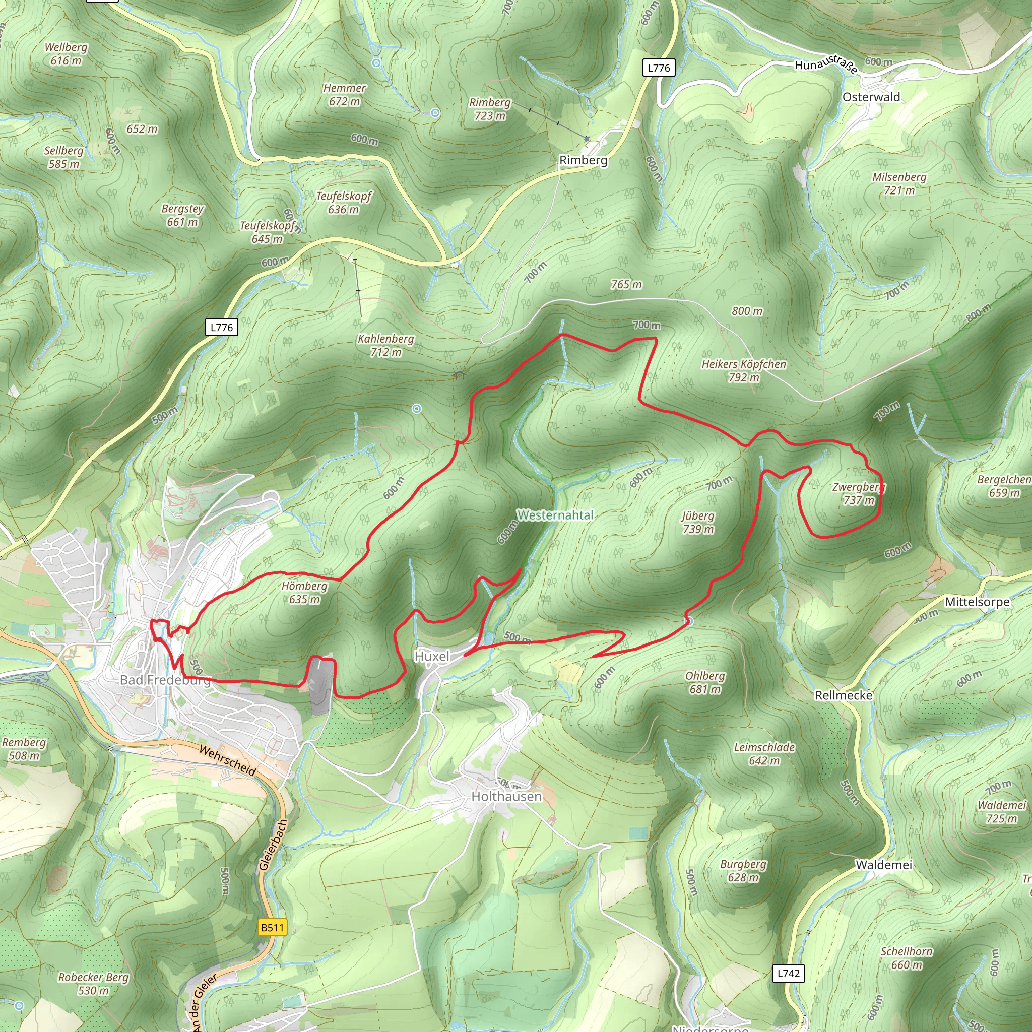 Bad Fredeburg and Zwergberg Loop via Hunauweg mobile static map