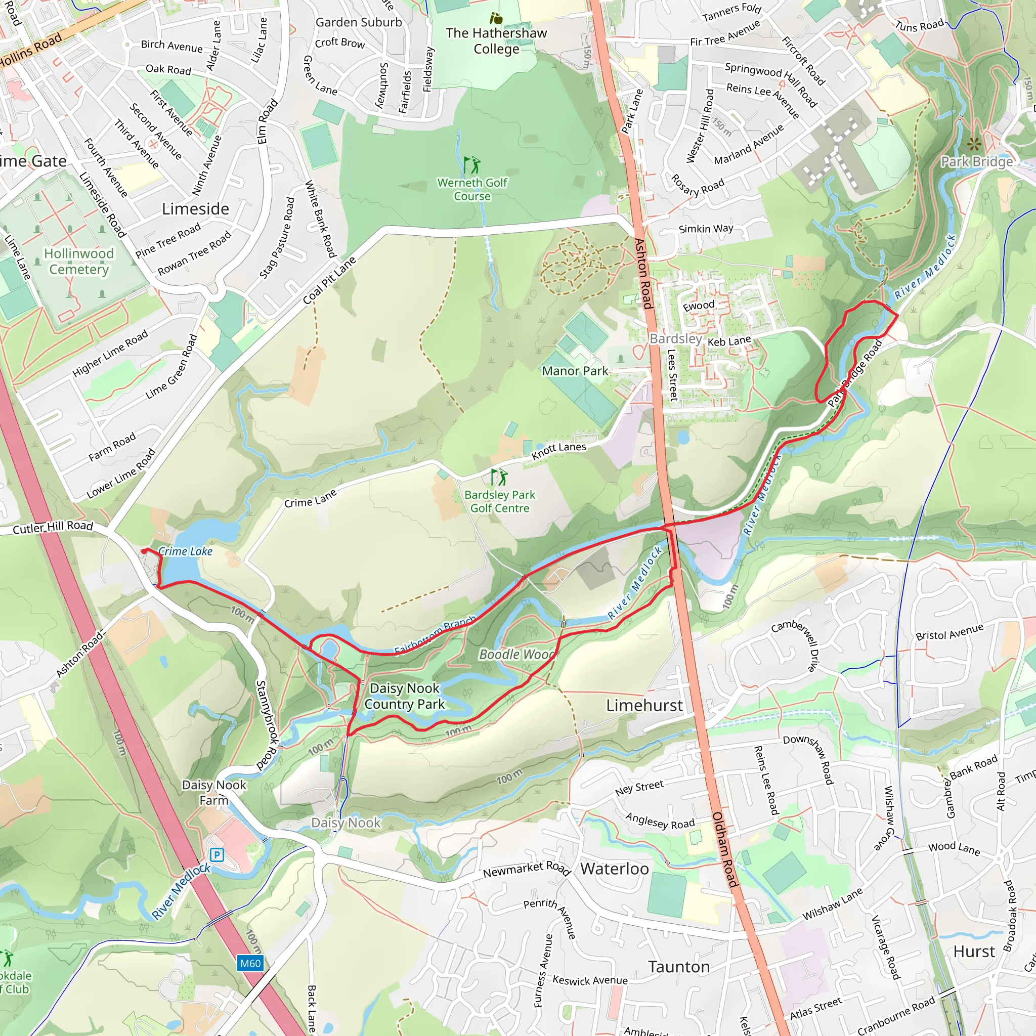 Crime Lake and Daisy Nook Country Park Loop mobile static map