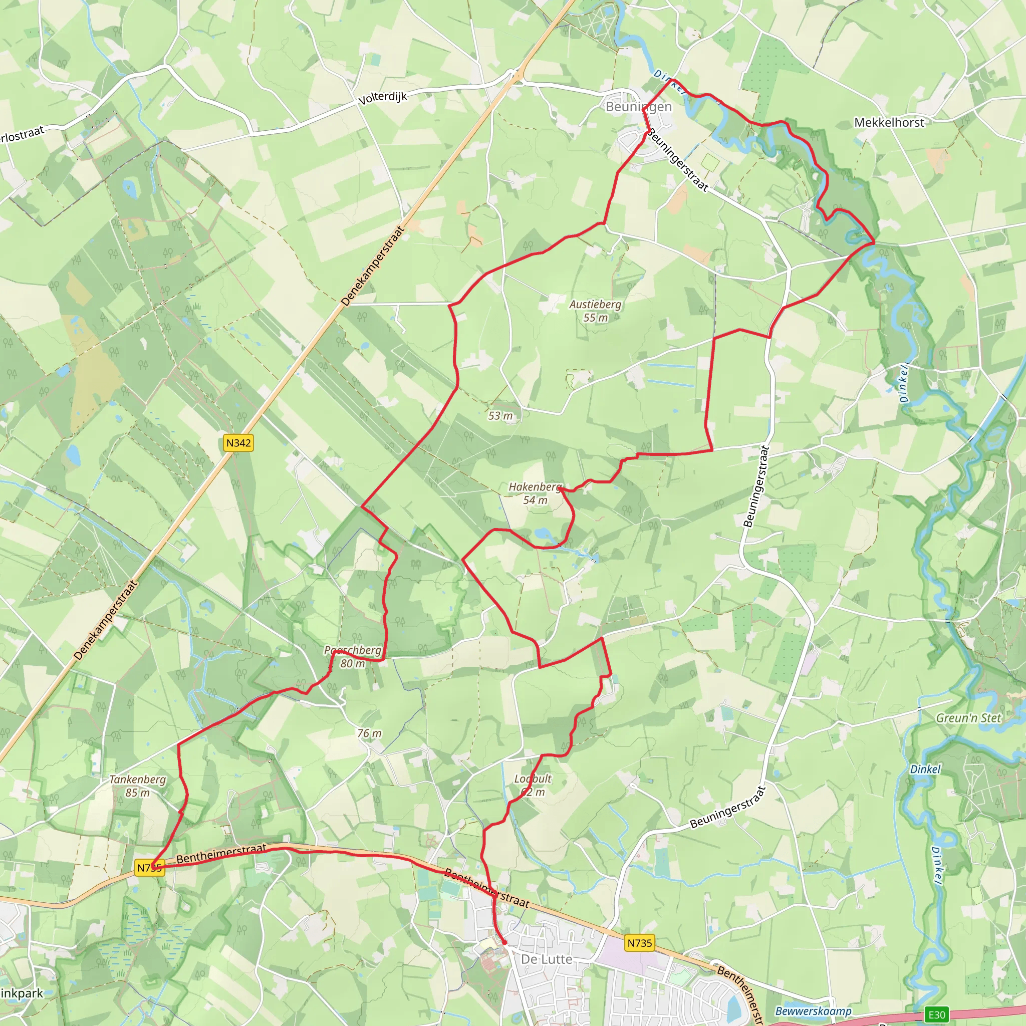 De Hooge Lutte and Beuningen Loop mobile static map