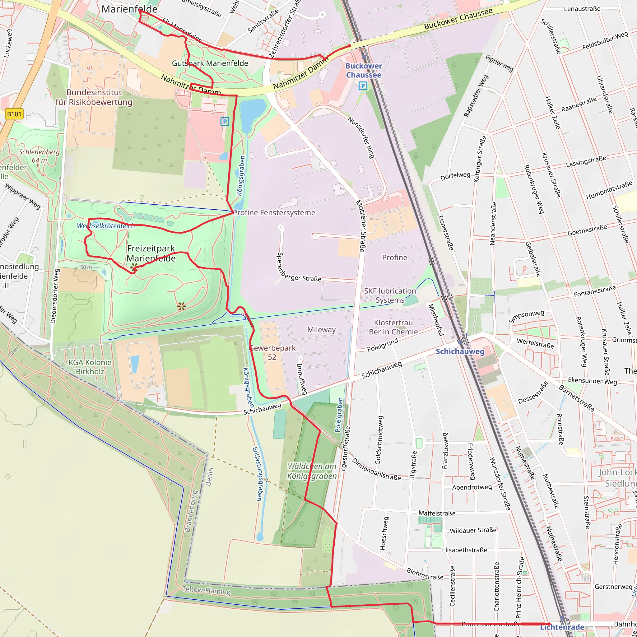 Lichtenrade to Buckower Chaussee Walk via Freizeitpark Marienfelde mobile static map