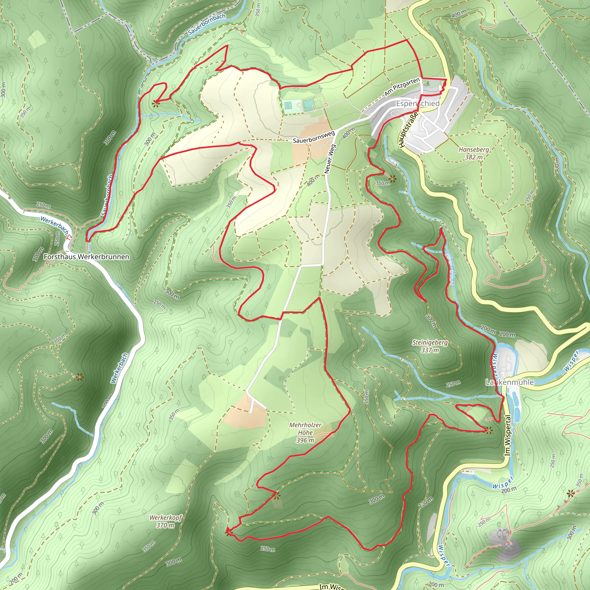 Saurier Fels, Mehrholzer Hohe and Oma's Ruh Loop - Espenschied mobile static map