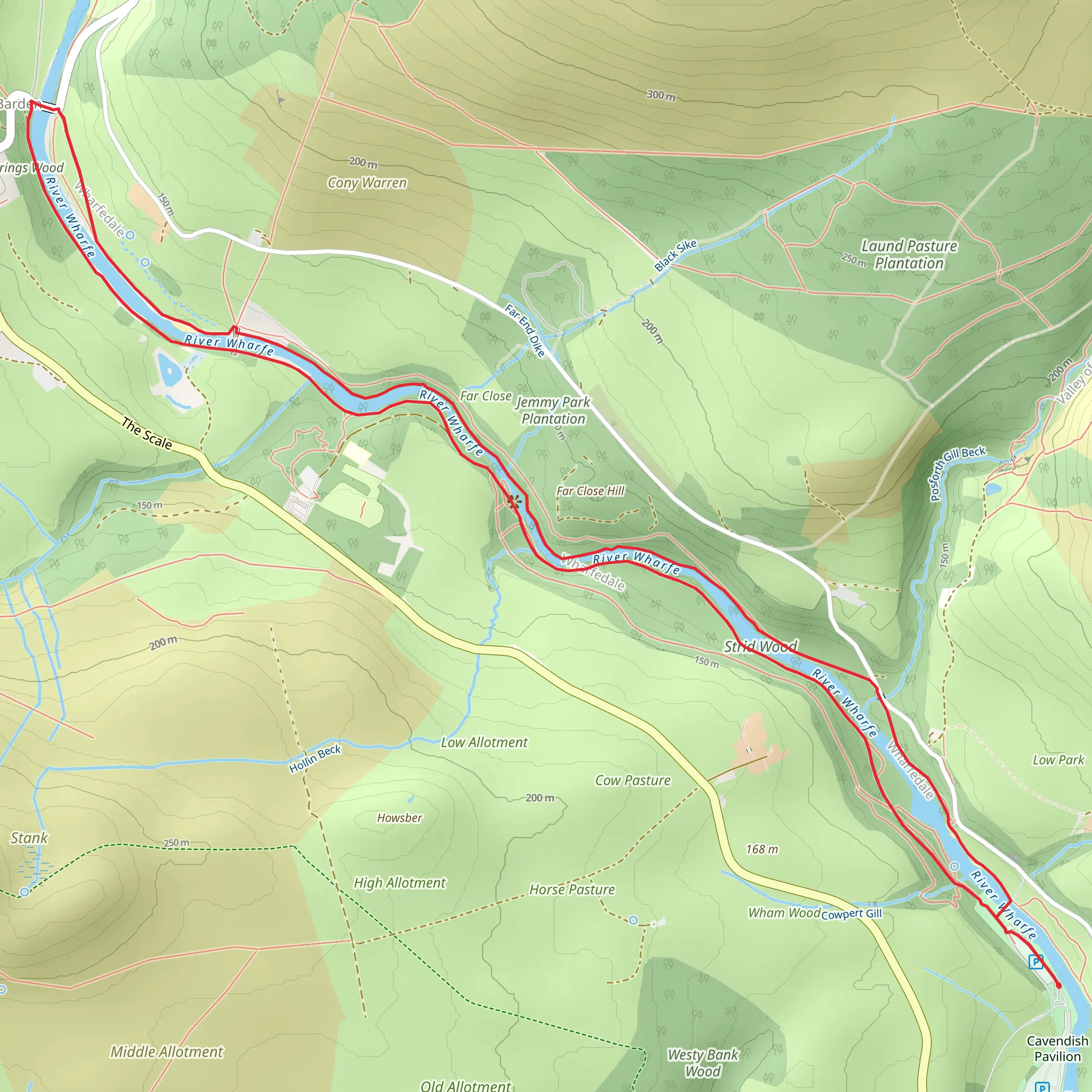 Barden Bridge and the Strid from Bolton Abbey mobile static map