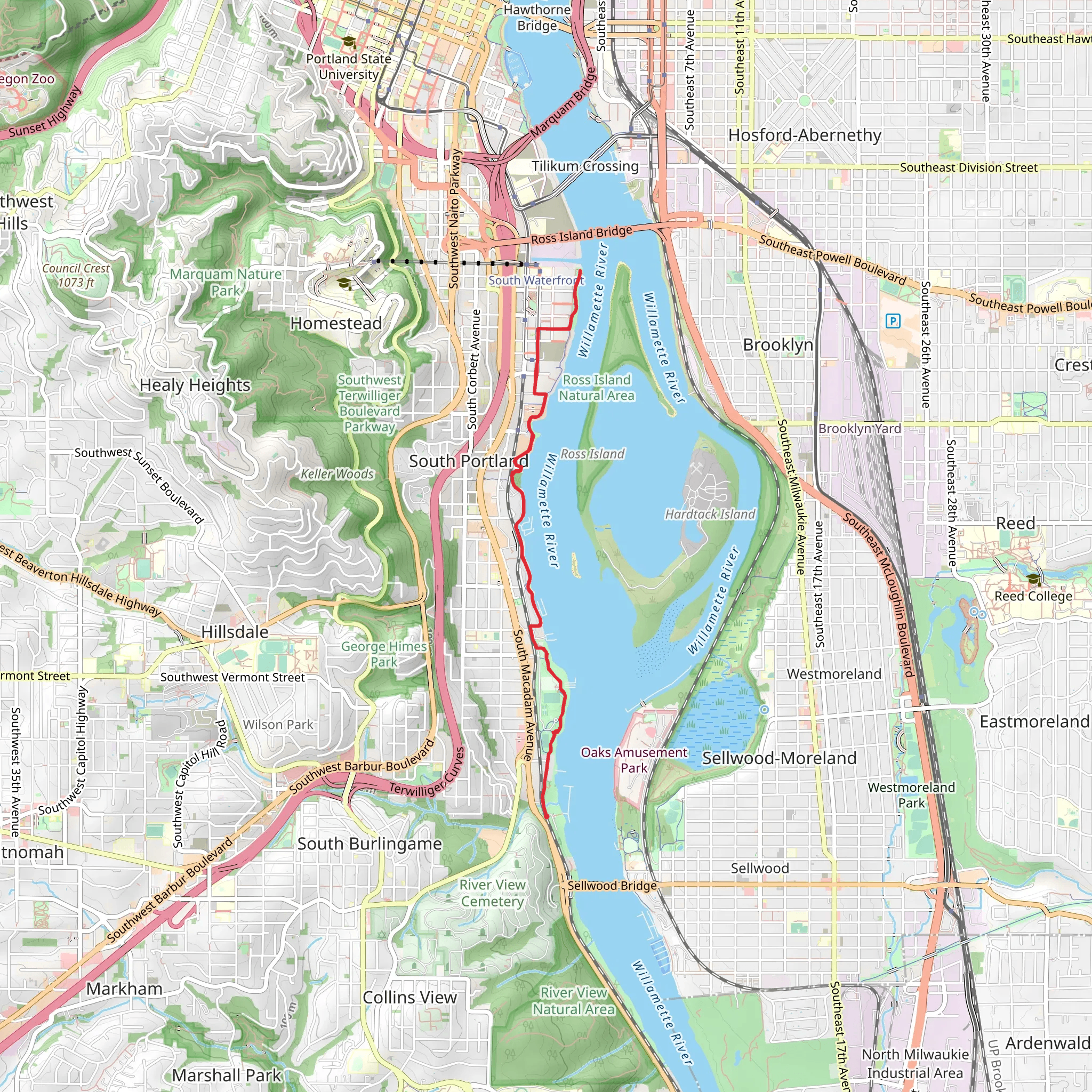 Willamette River via Willamette Greenway Trail mobile static map