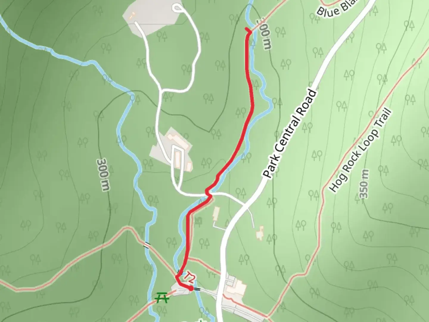 An image depicting the trail Blue Blazes Whiskey Still Trail and its surrounding area.