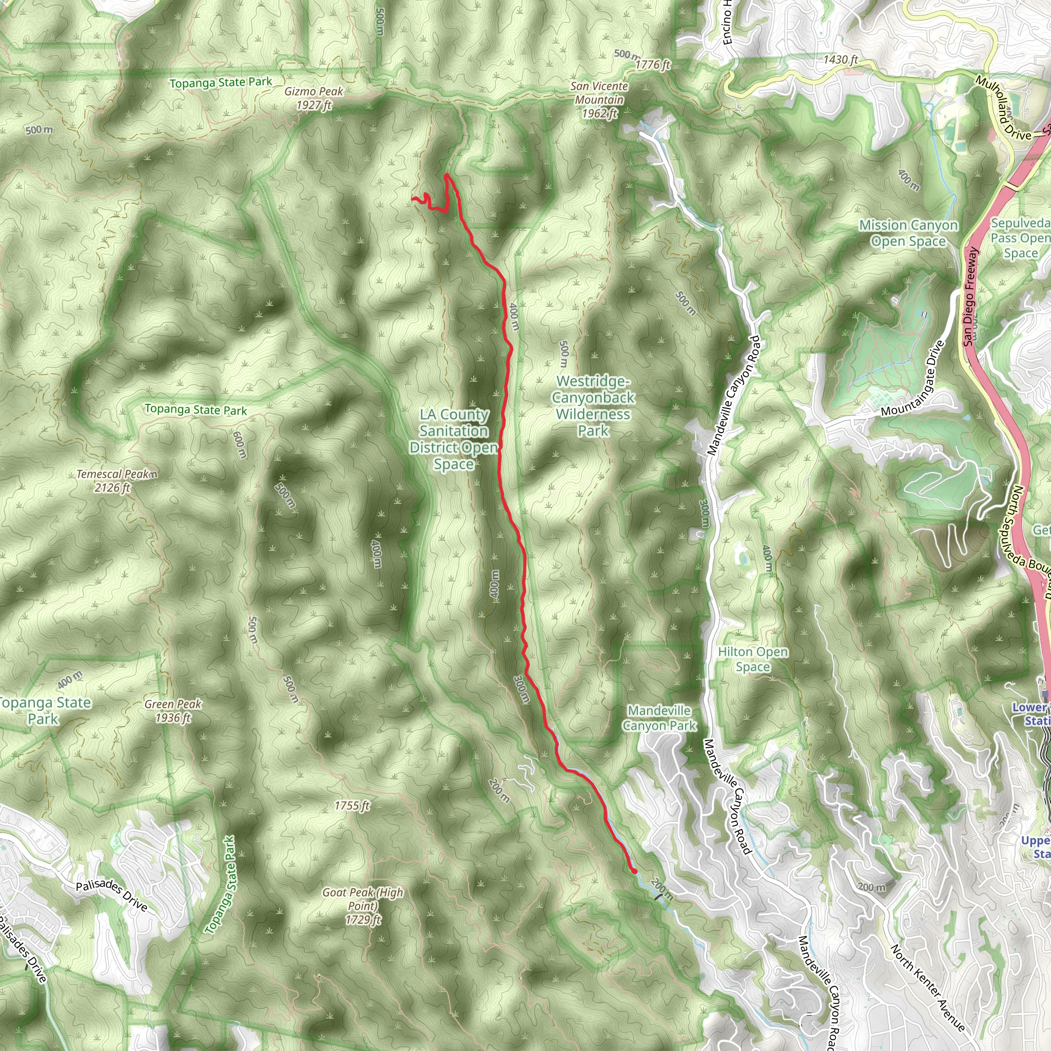 Sullivan Canyon Trail mobile static map