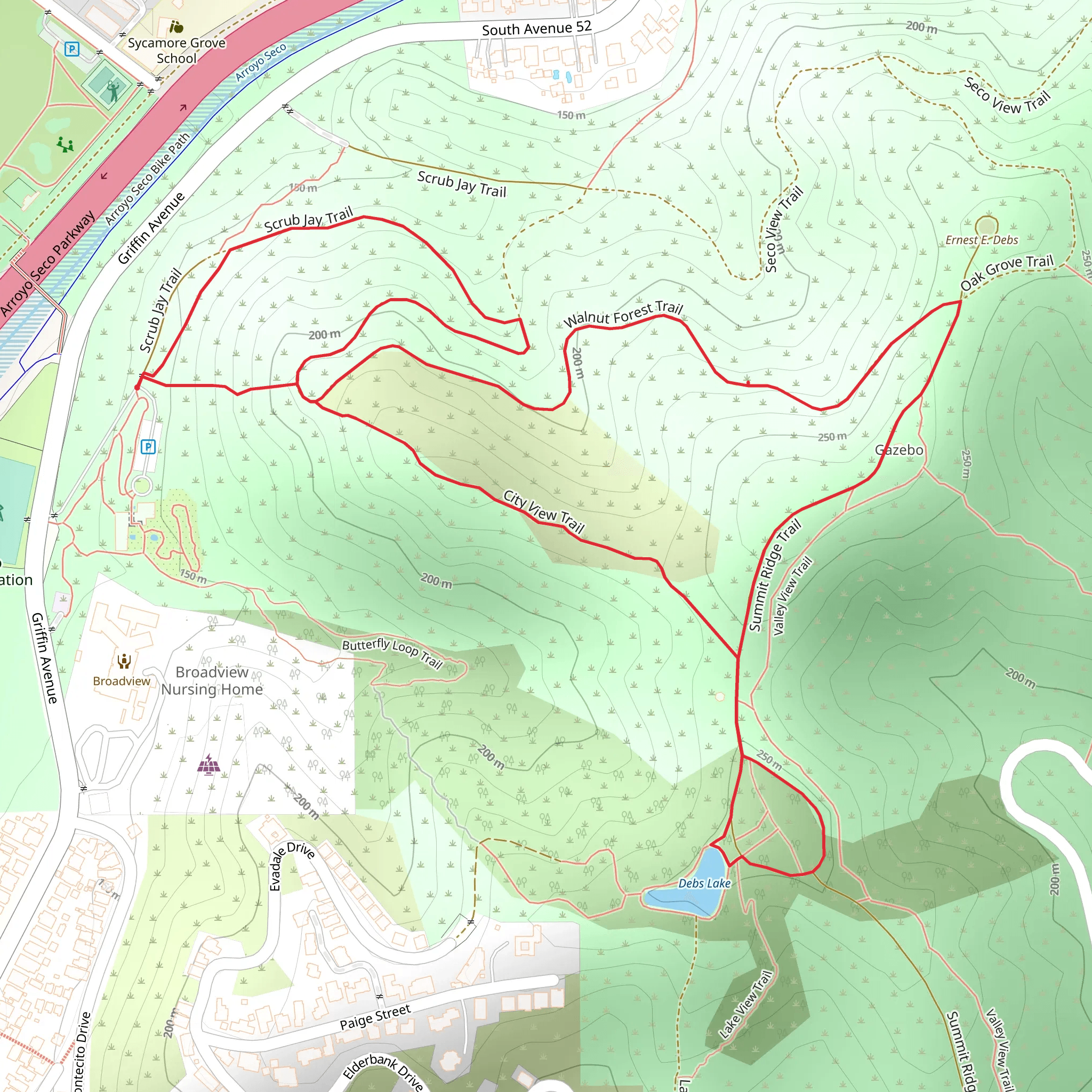 Scrub Jay, Debs Lake and City View Loop Trail mobile static map