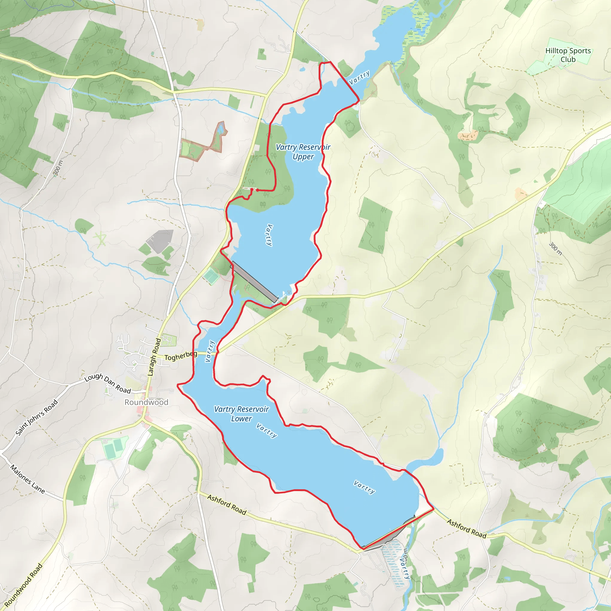 Roundwood Vartry Reservoir Full Loop mobile static map
