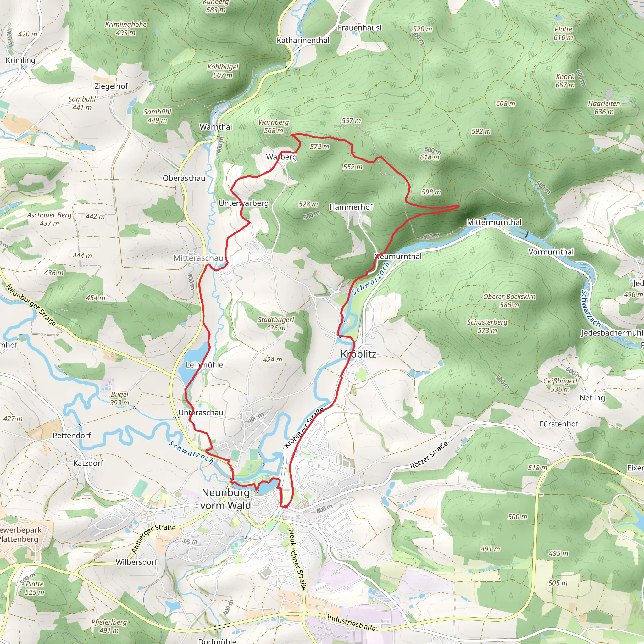Buergerweiher and Obersee via Warbergweg mobile static map