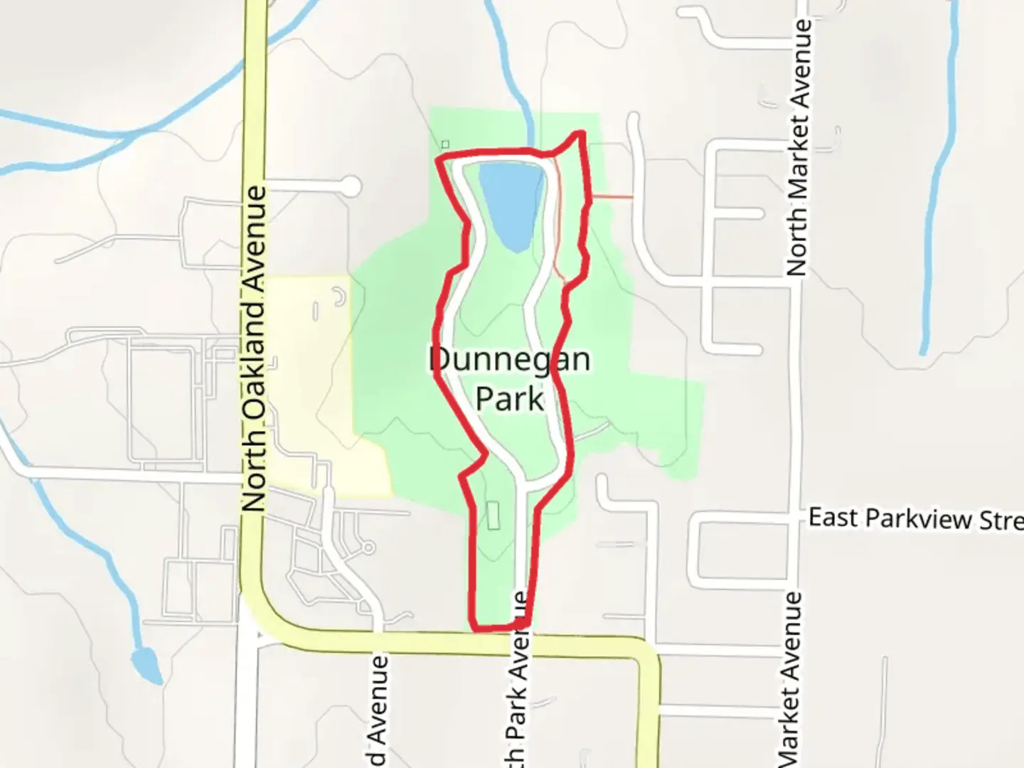 An image depicting the trail Dunnegan Park Loop and its surrounding area.