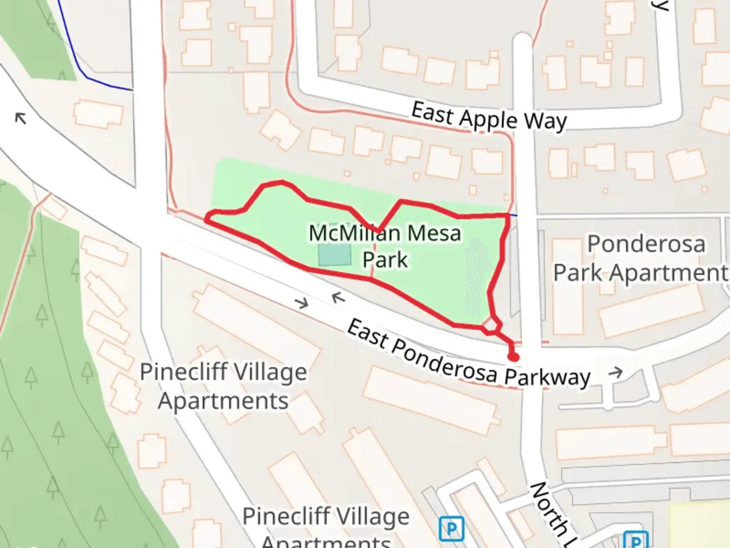 An image depicting the trail McMillan Mesa Park Loop and its surrounding area.