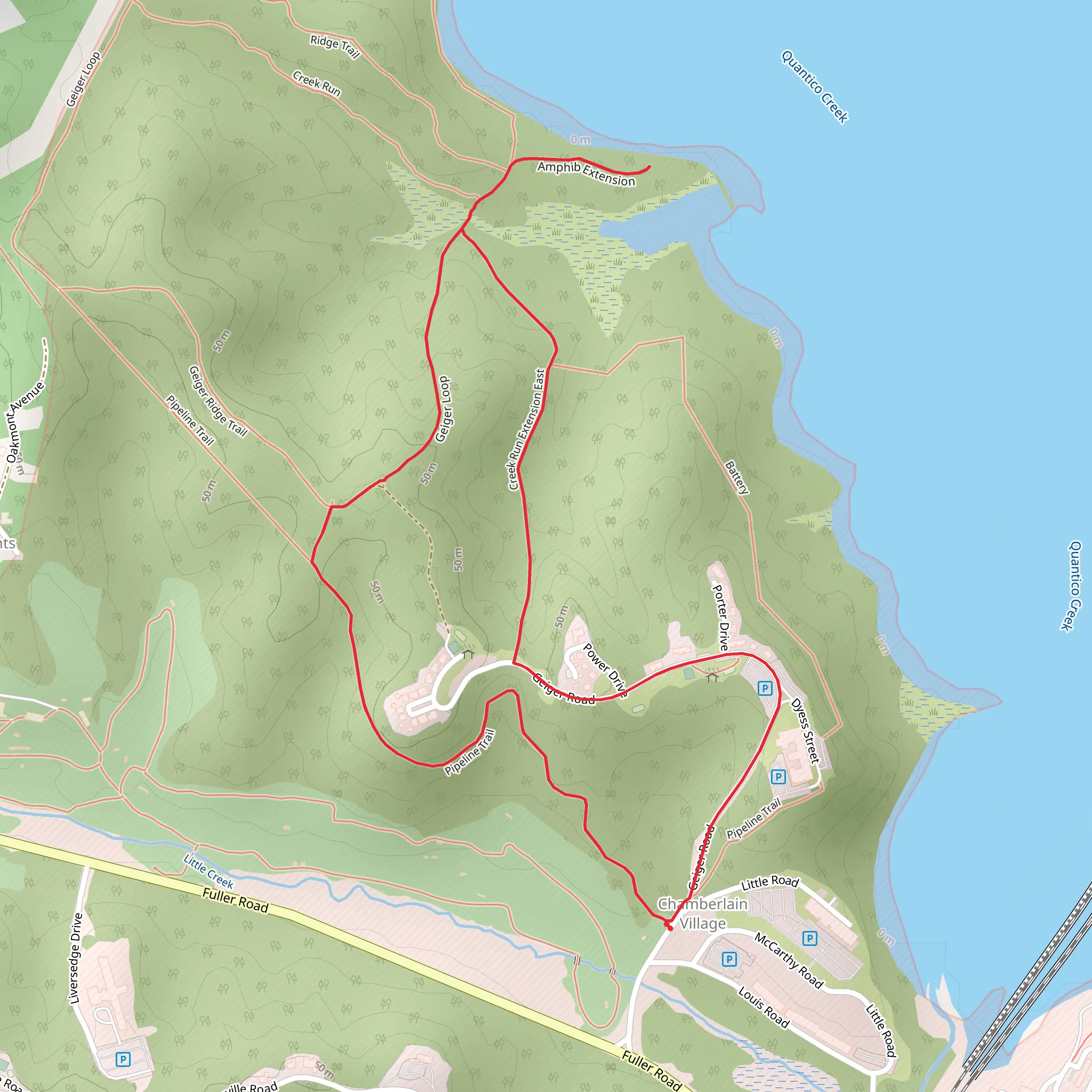Pipeline, Amphib Extension and Creek Run Extension East Loop Trail mobile static map