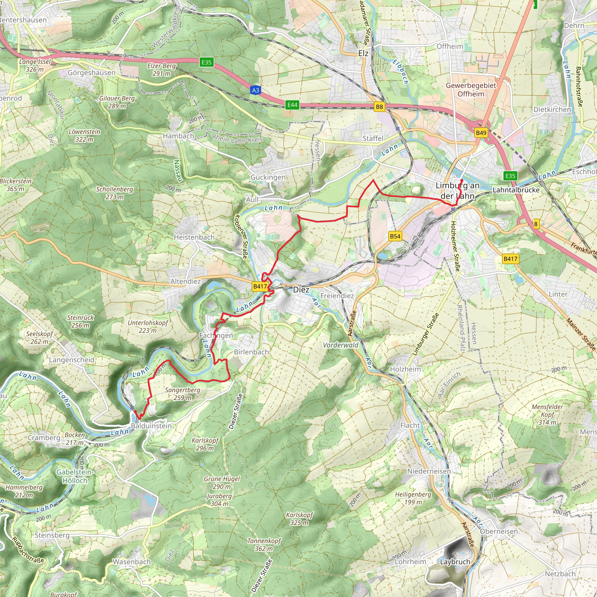 Limburg an der Lahn to Balduinstein Walk via Hessenweg 1 mobile static map