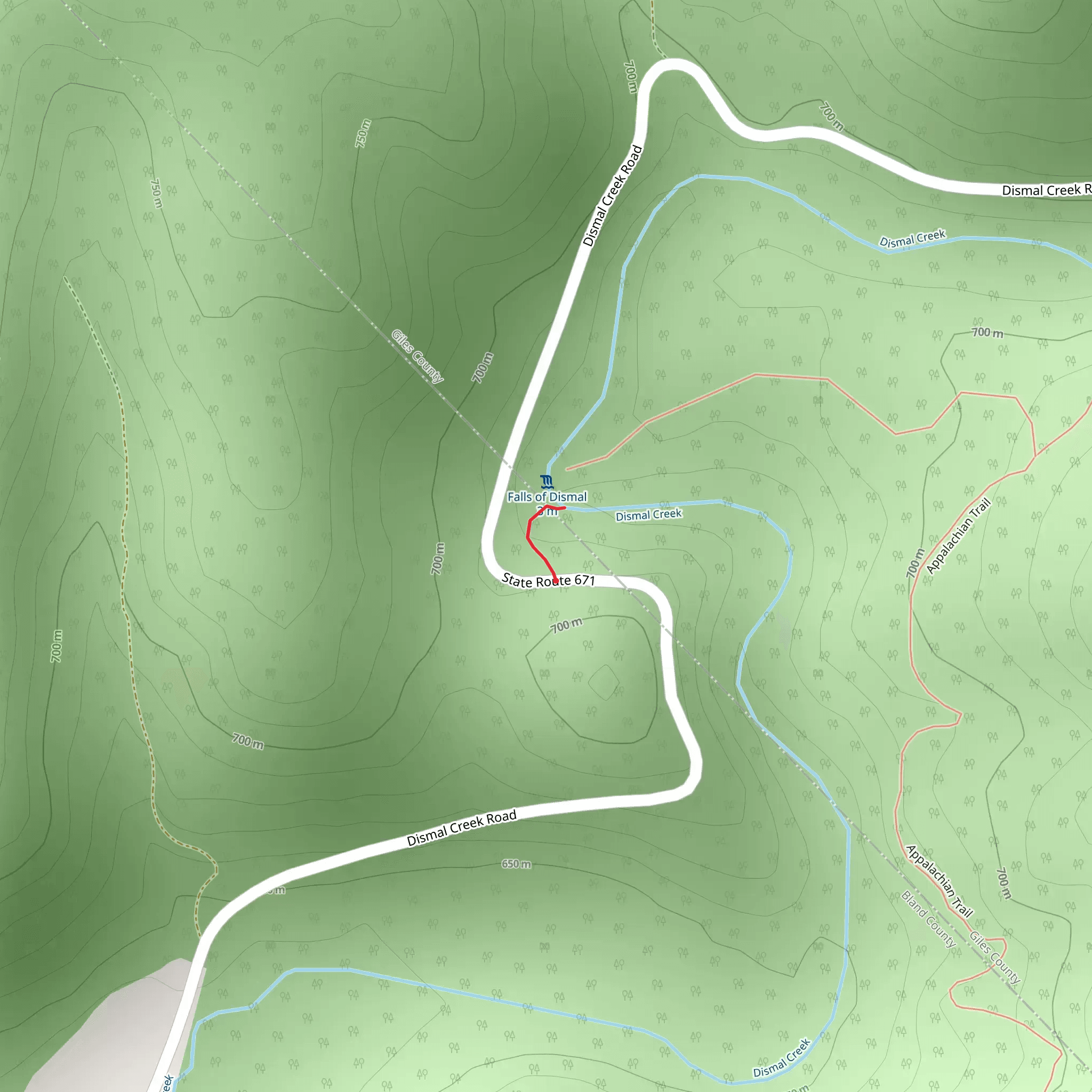Dismal Falls and Dismal Creek Trail mobile static map