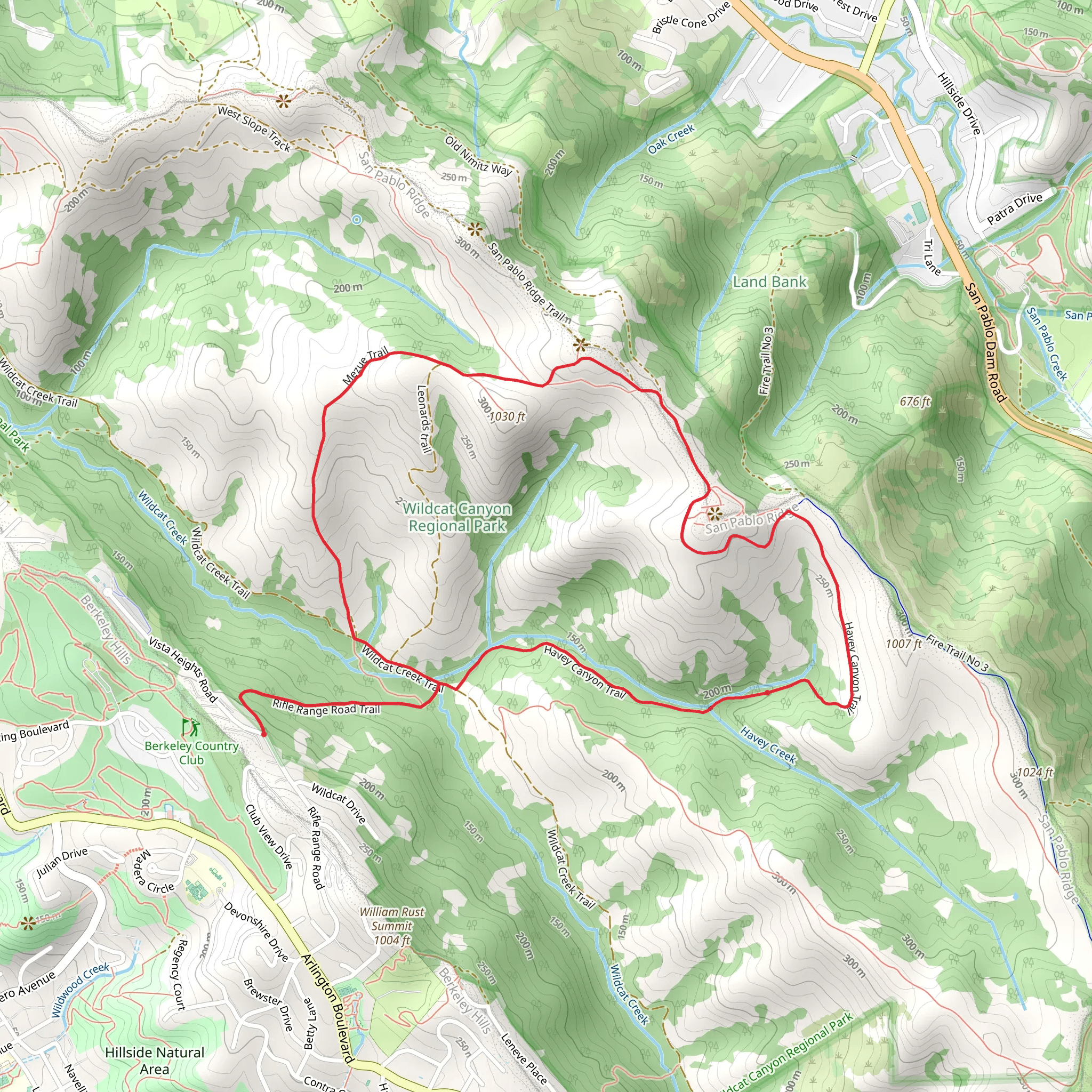 Rifle Range Road, Havey Canyon and Mezue Loop Trail mobile static map