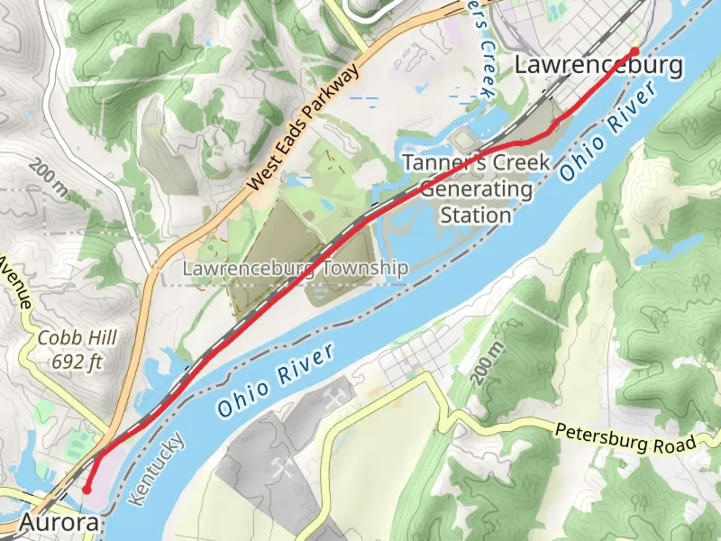 An image depicting the trail Aurora–Lawrenceburg Trail and its surrounding area.