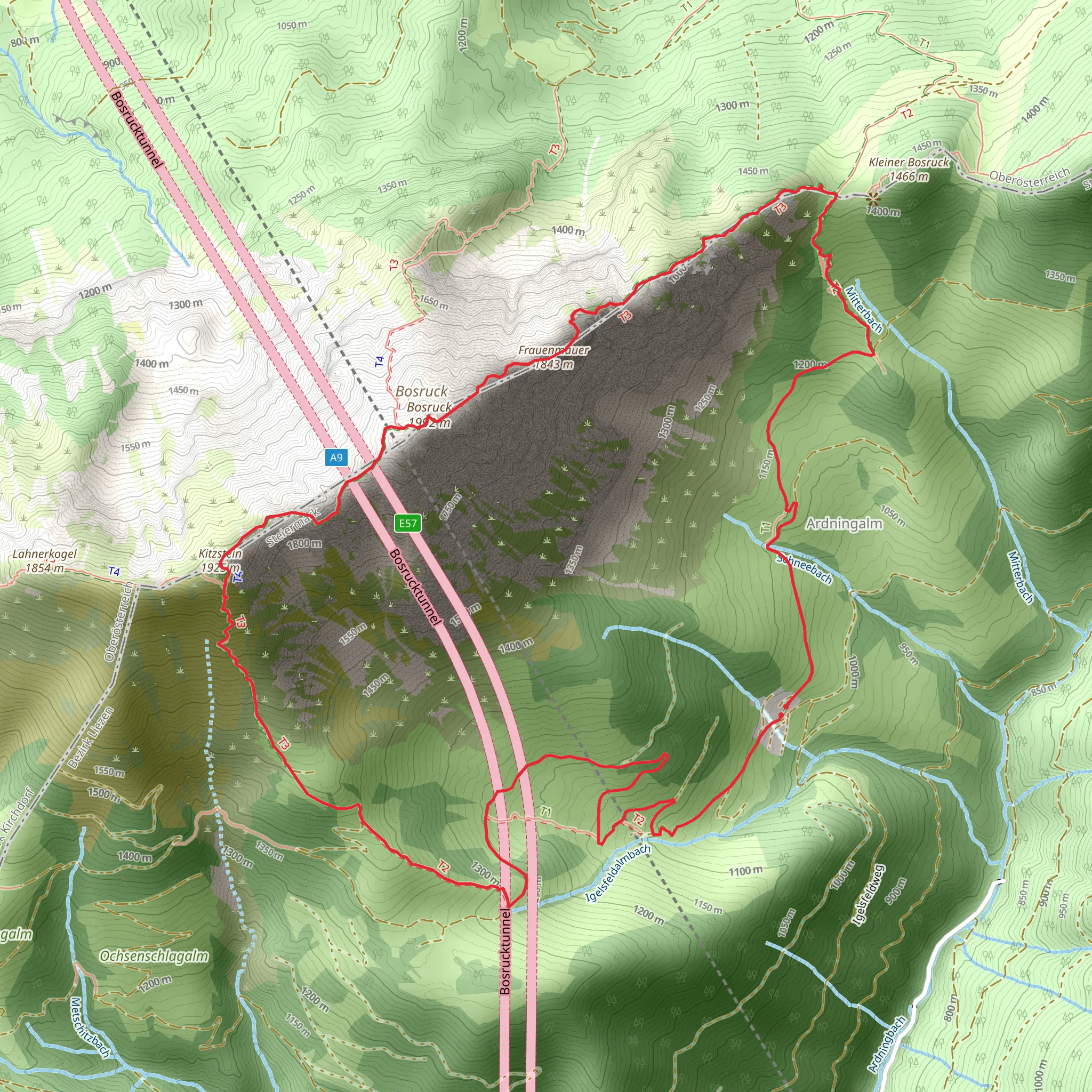 Wildfrauensteig - Bosruck Nordostgrad mobile static map