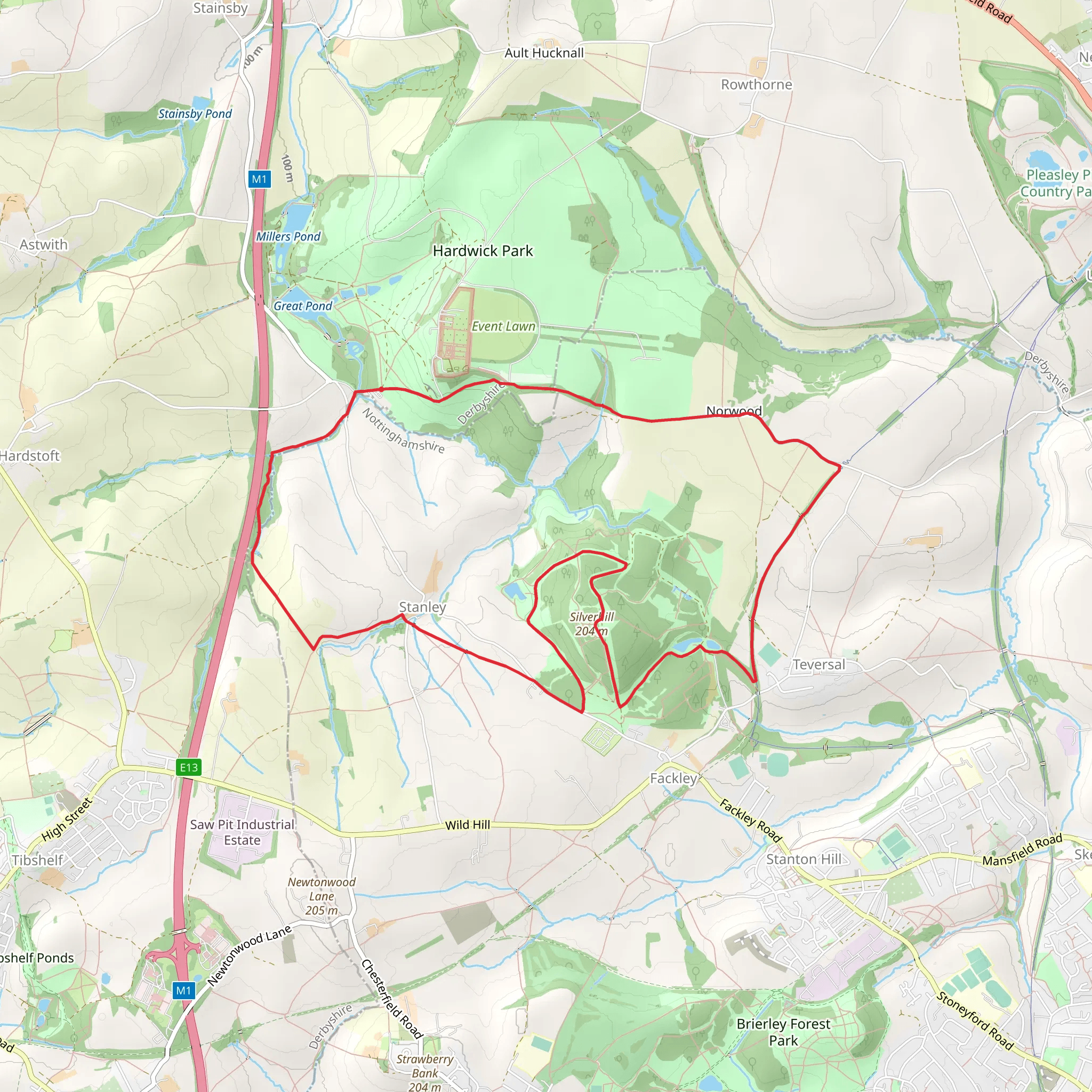 Stanley Circular Walk via Silverhill Wood mobile static map