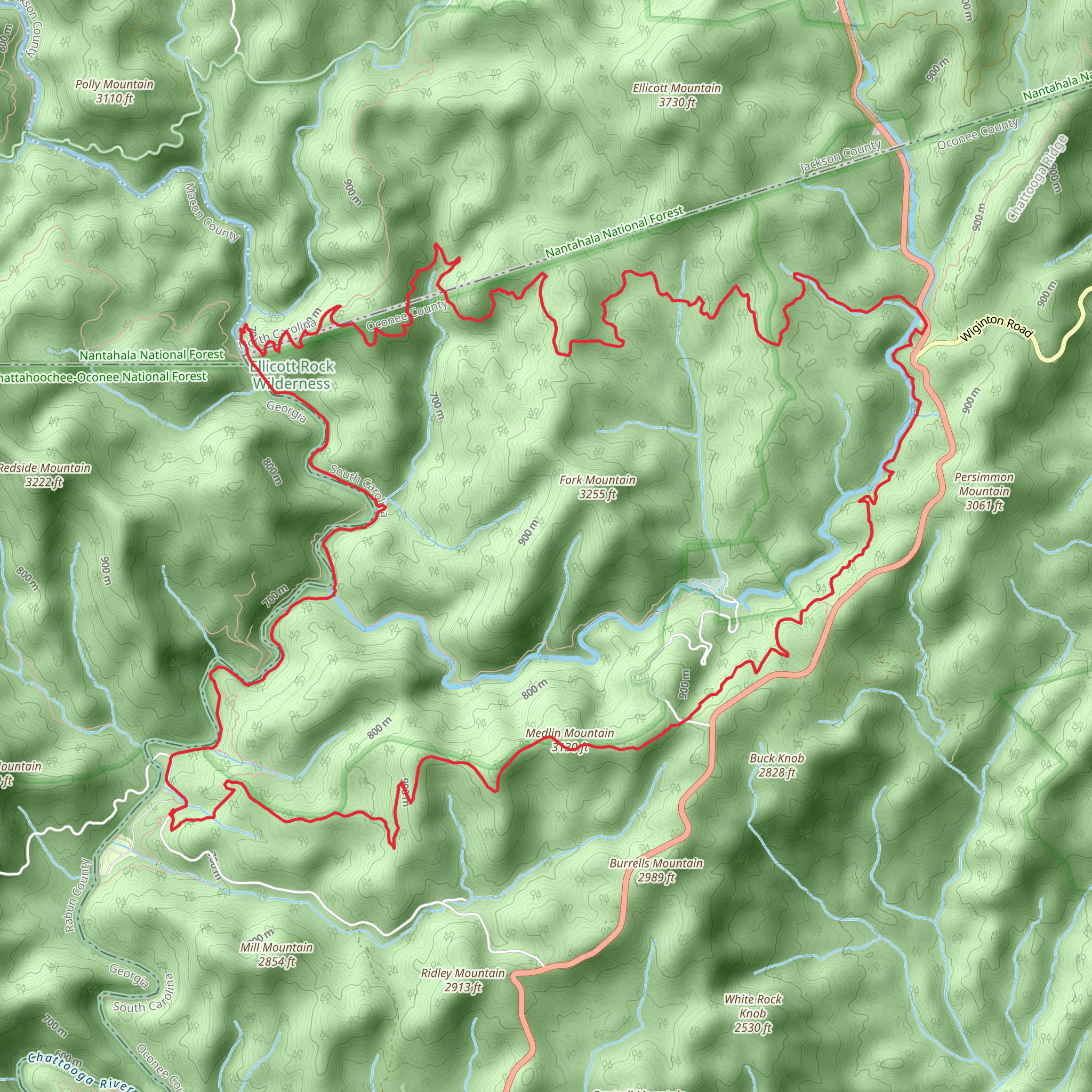 Chattooga River, Fork Mountain and Medlin Mountain Loop Trail mobile static map
