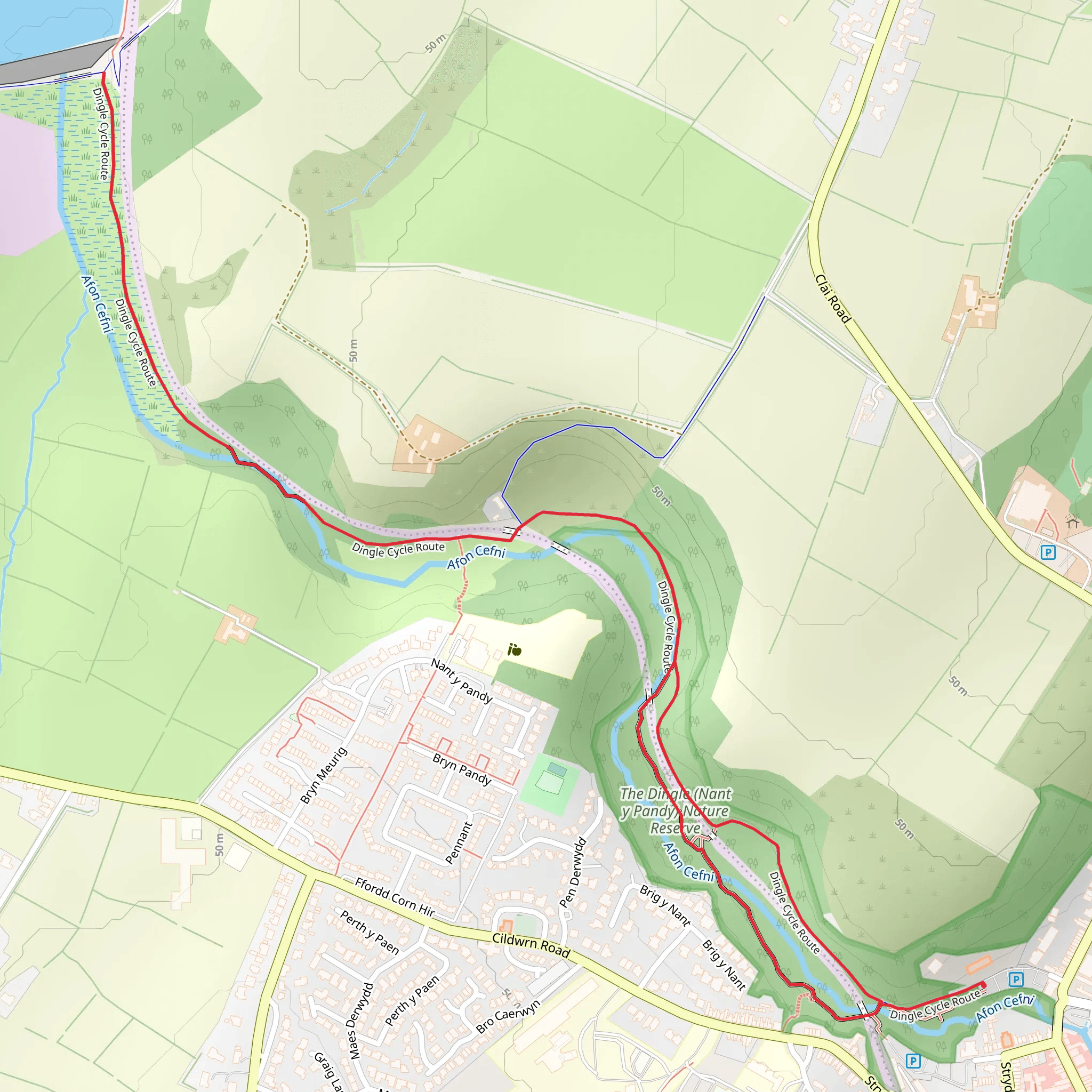Dingle, Llangefni. Nature Health Walk mobile static map