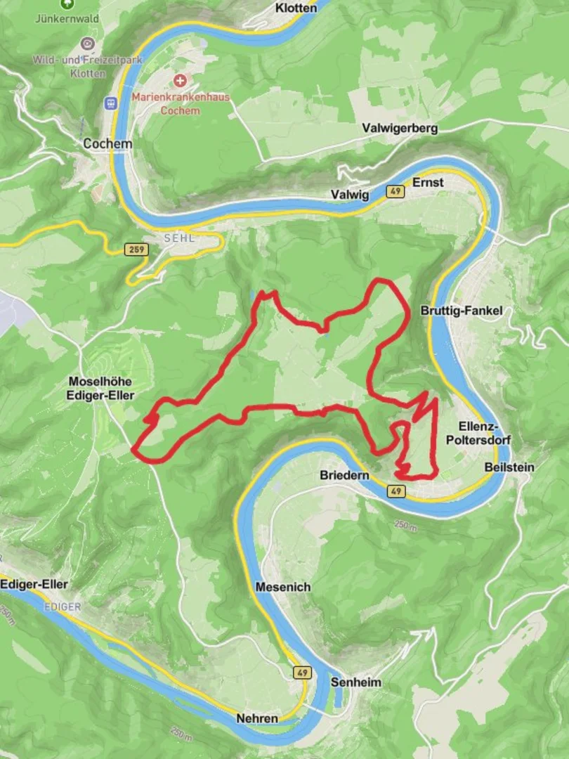 An image depicting the trail Poltersdorf and Ediger Wald and its surrounding area.