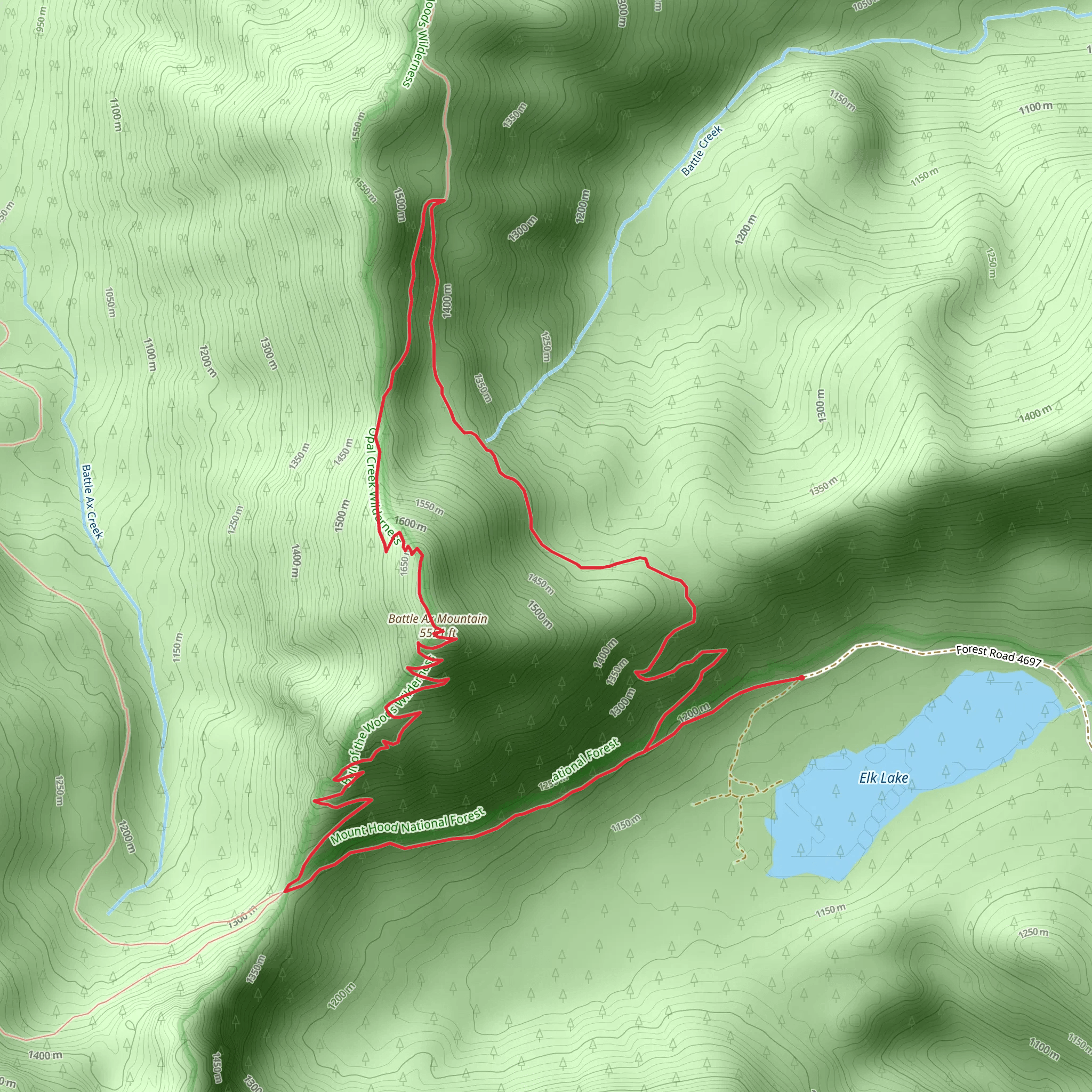 Bagby, Battle Ax Mountain and Beachie Saddle Loop Trail mobile static map