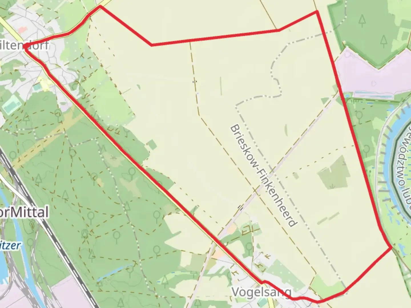 An image depicting the trail Ziltendorf to Vogelsang Loop and its surrounding area.