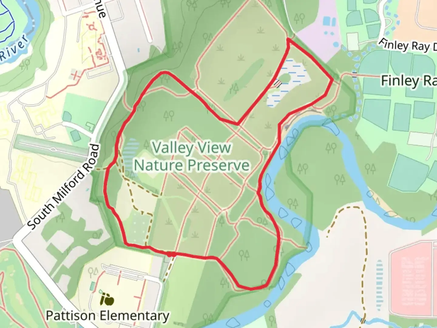 An image depicting the trail NCT and East Fork Little Miami River Loop and its surrounding area.