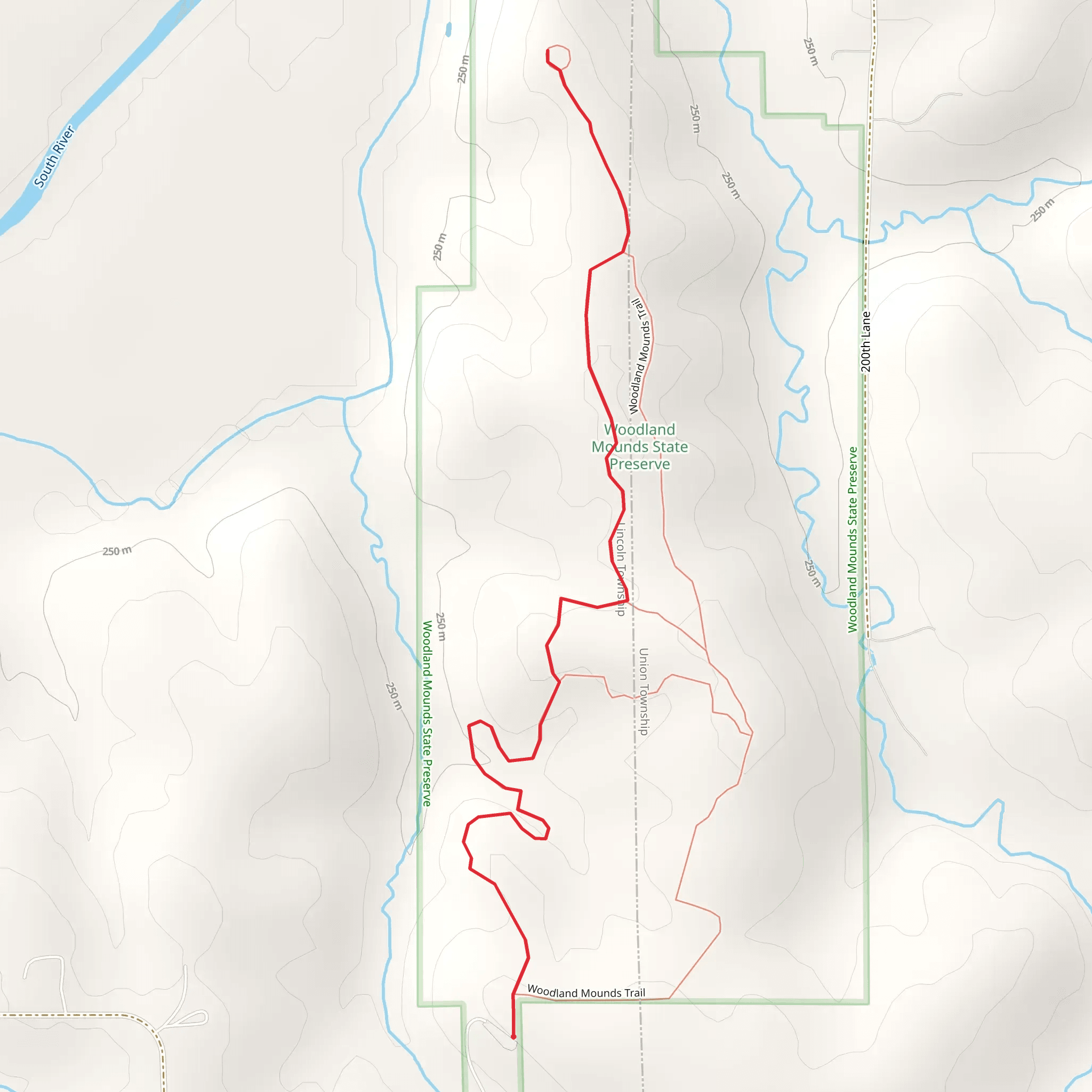 Woodland Mounds Trail mobile static map