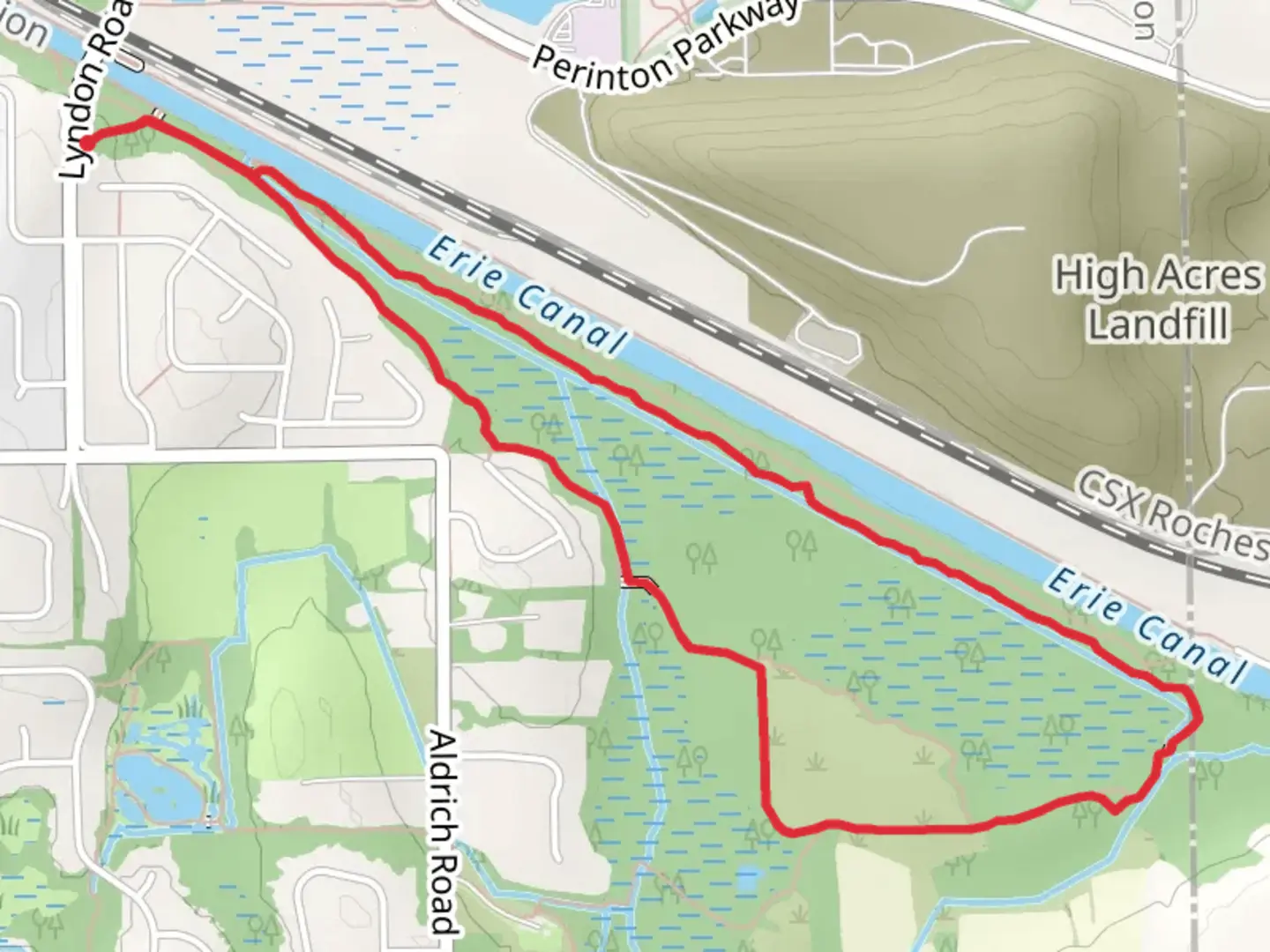 An image depicting the trail White Brook and Erie Canal Loop and its surrounding area.