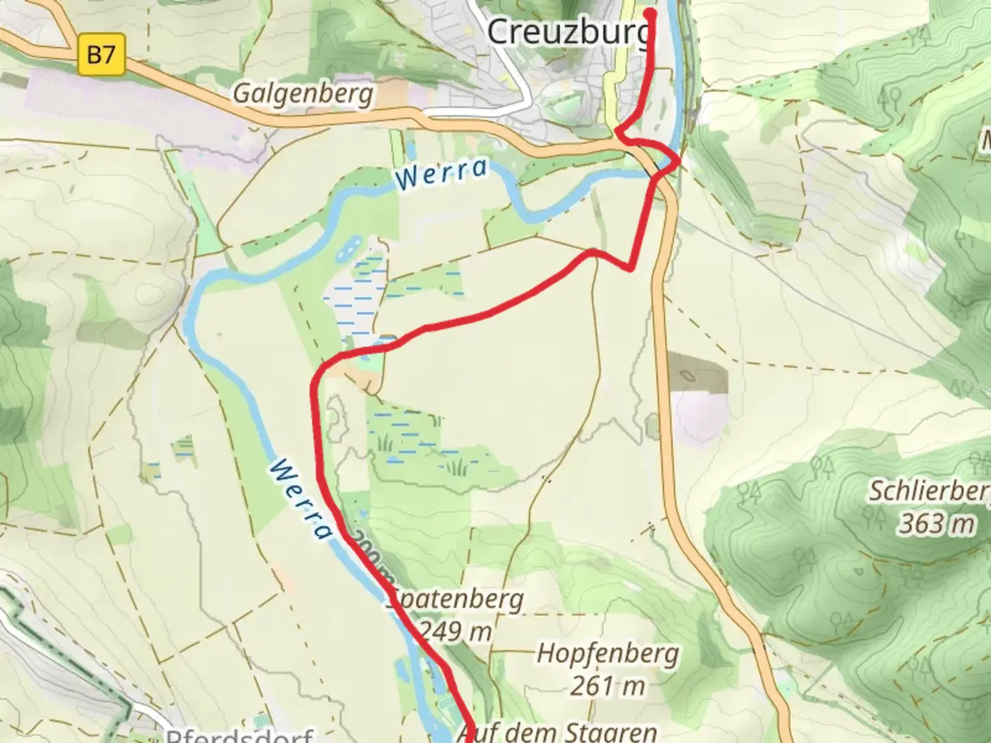 An image depicting the trail Werratal-Radweg and its surrounding area.